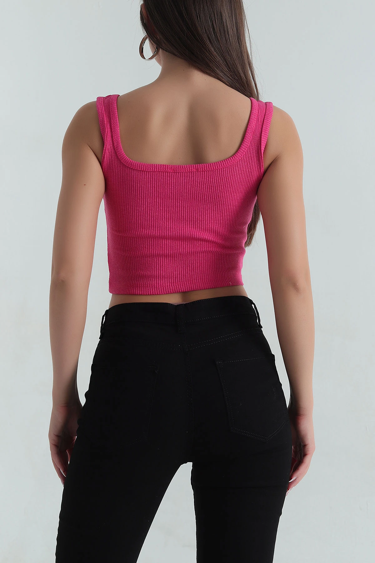 Fuşya Kare Yaka Crop Atlet 377998