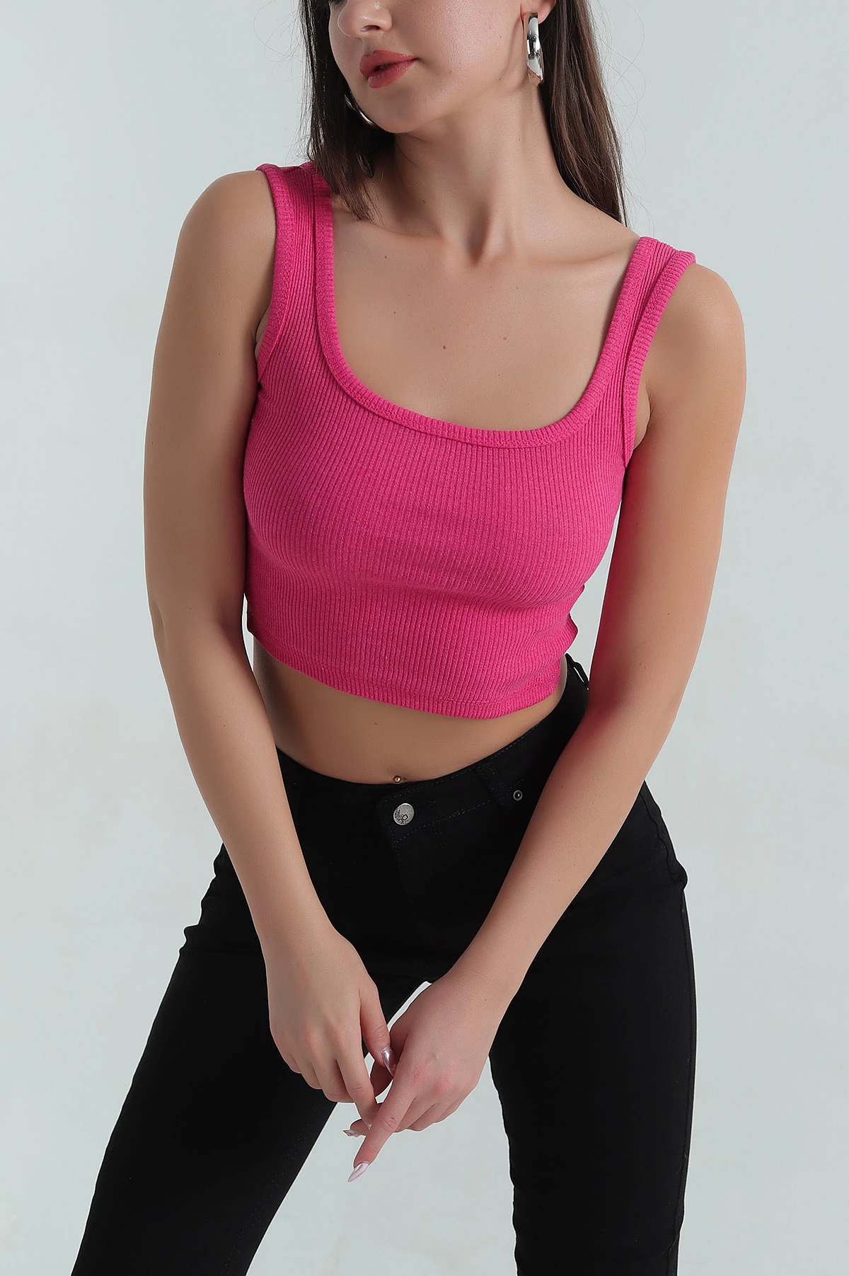 Fuşya Kare Yaka Crop Atlet 377998