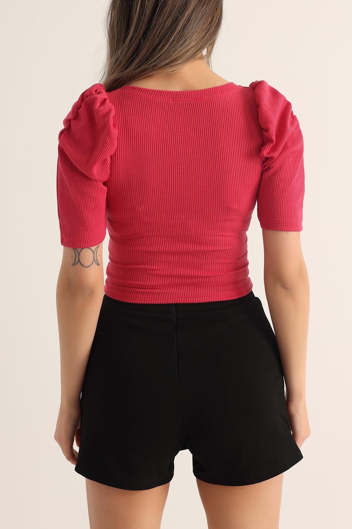 Fuşya Kol Büzgülü Soft Fitilli Bluz 174259