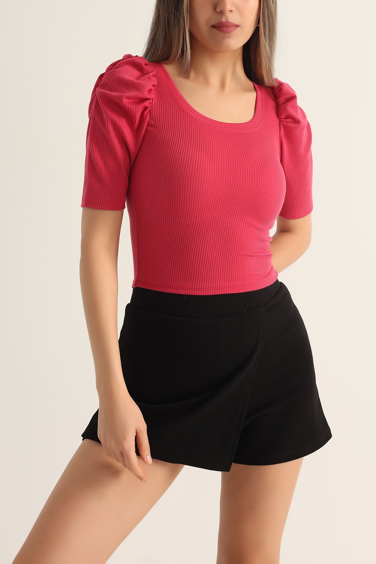 Fuşya Kol Büzgülü Soft Fitilli Bluz 174259