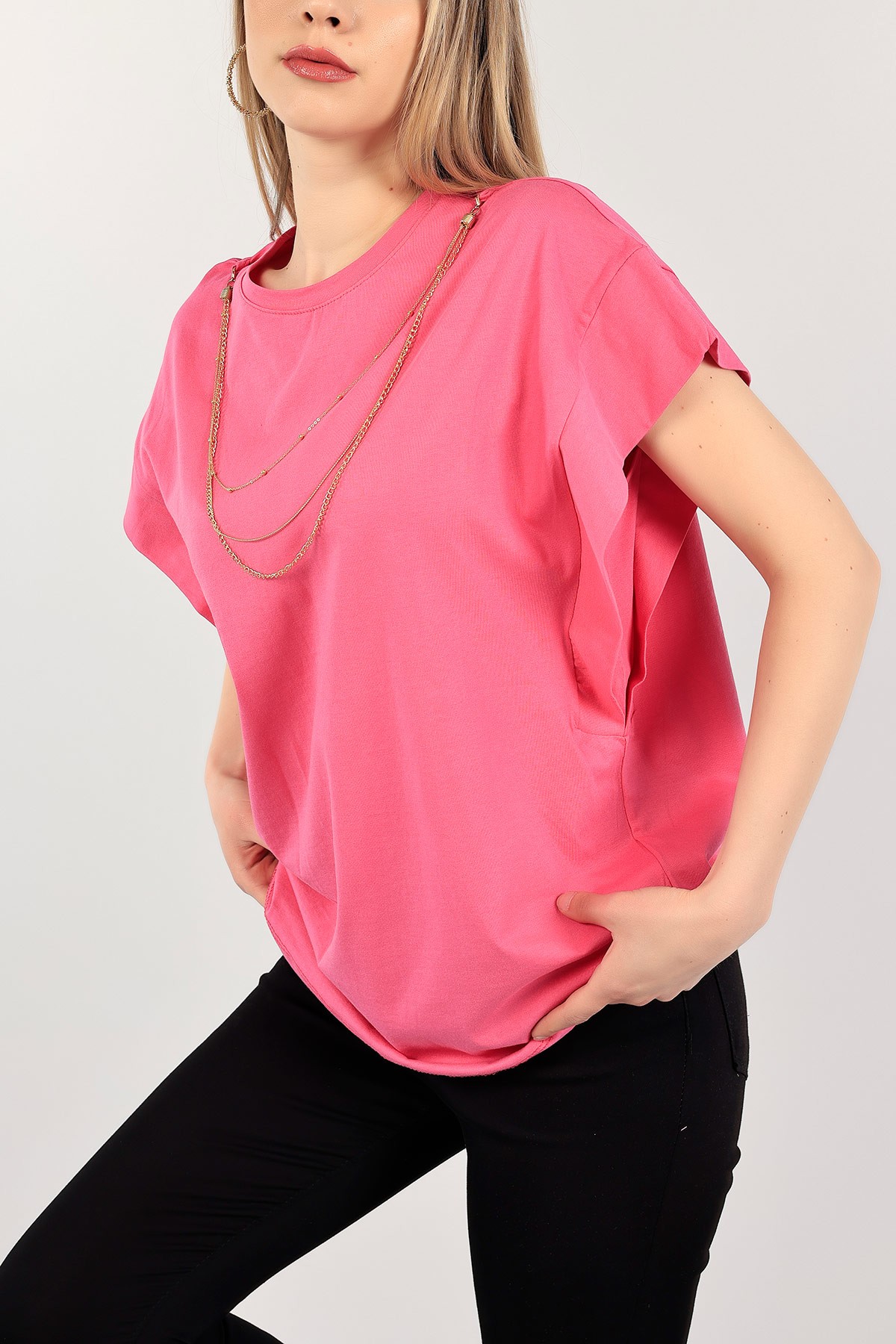 Fuşya Kolyeli Tasarım Bluz 109782