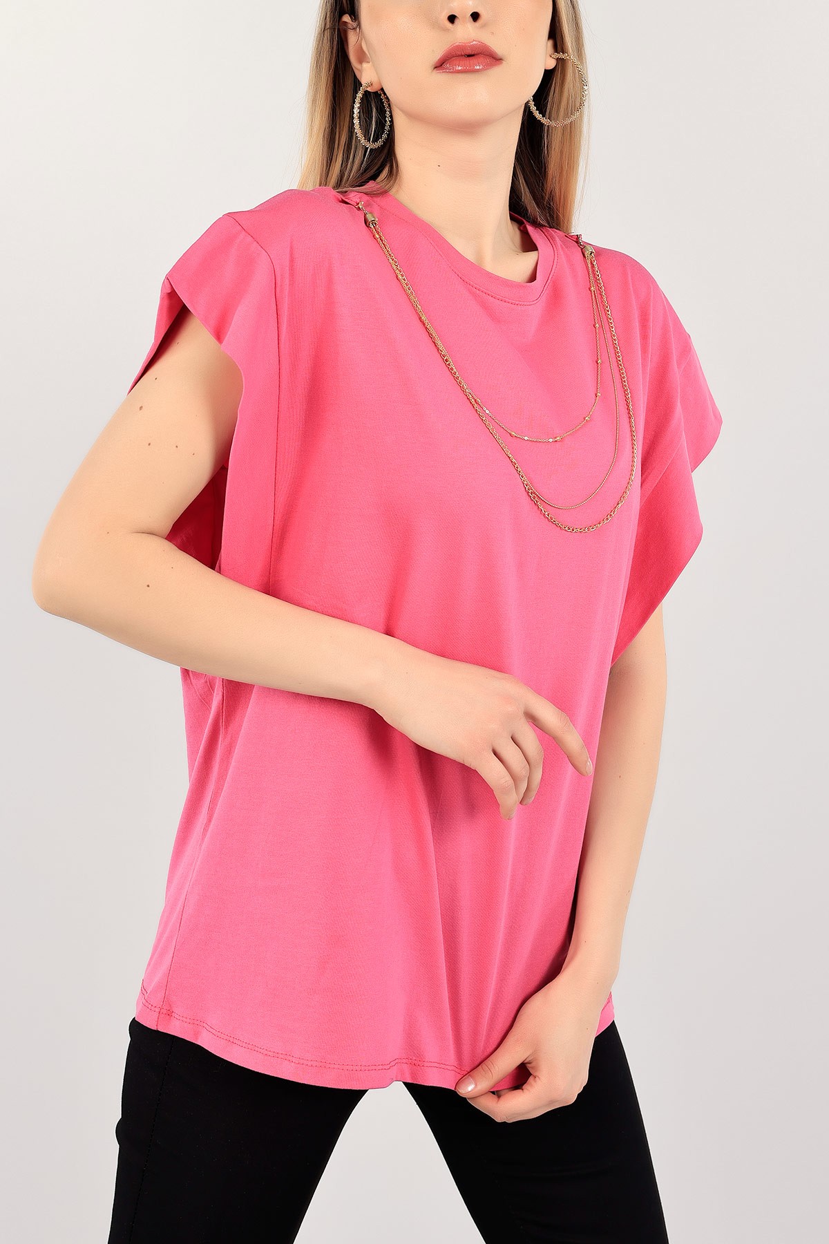 Fuşya Kolyeli Tasarım Bluz 109782