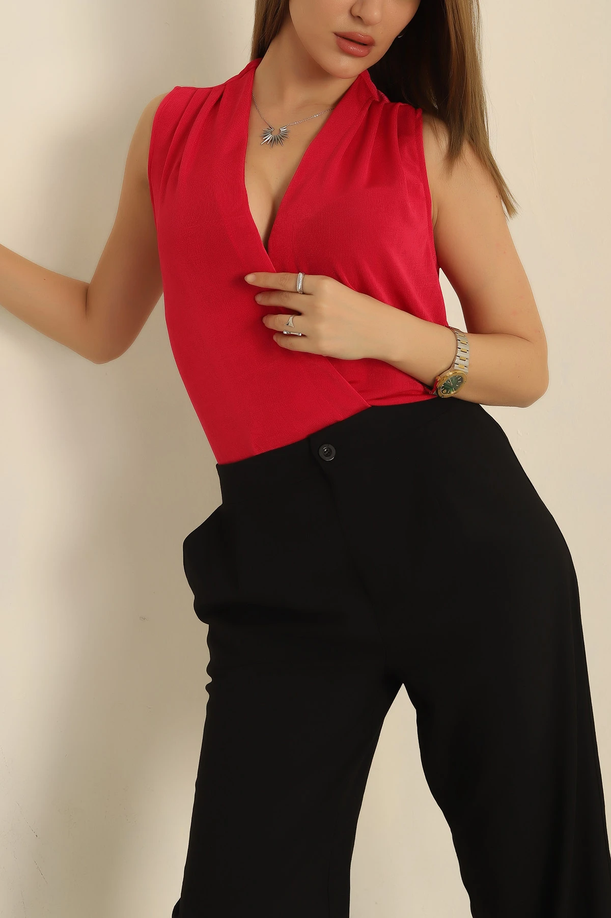 Fuşya Kruvaze Yaka Buzzy Bluz 248992