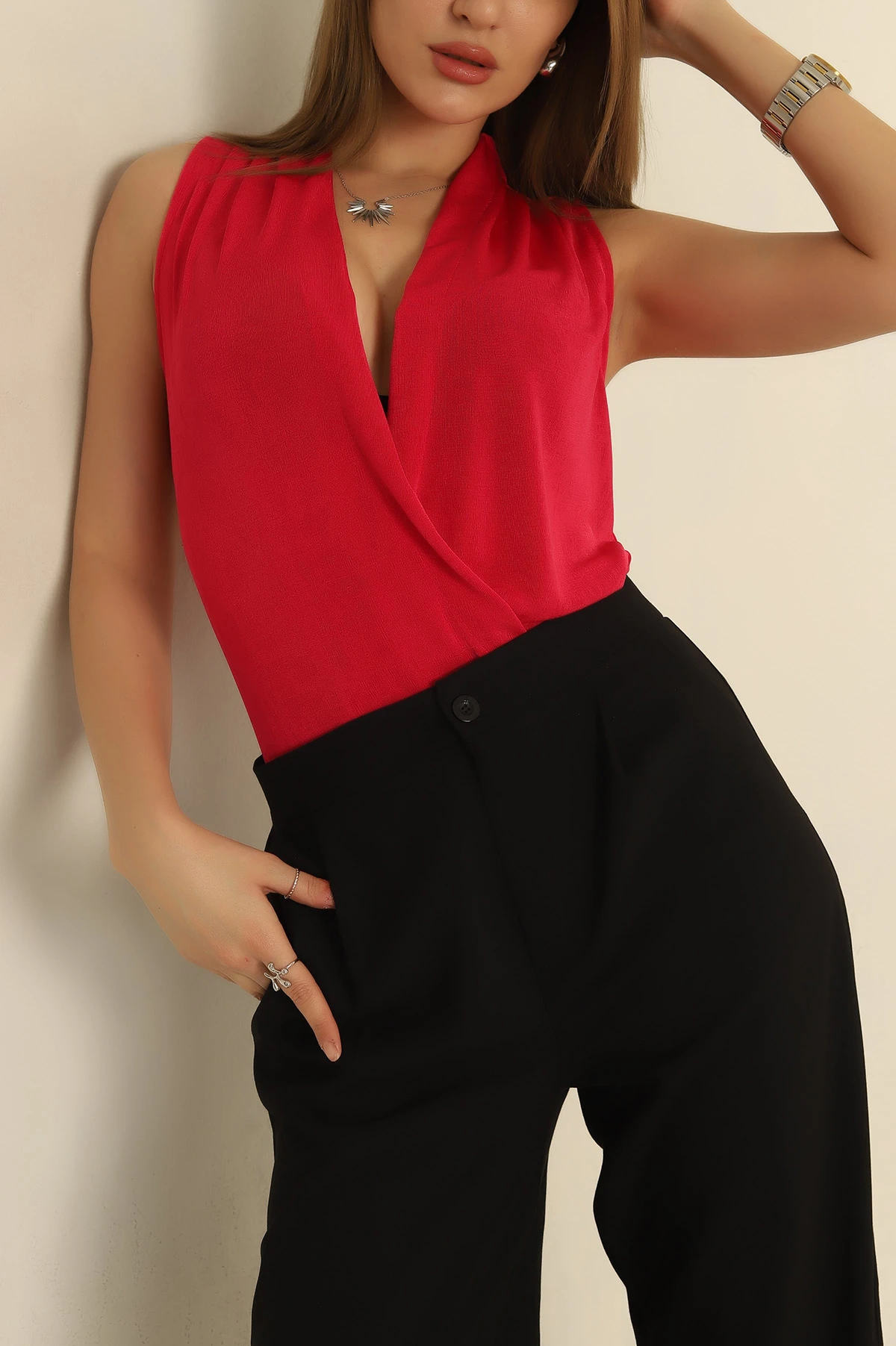 Fuşya Kruvaze Yaka Buzzy Bluz 248992