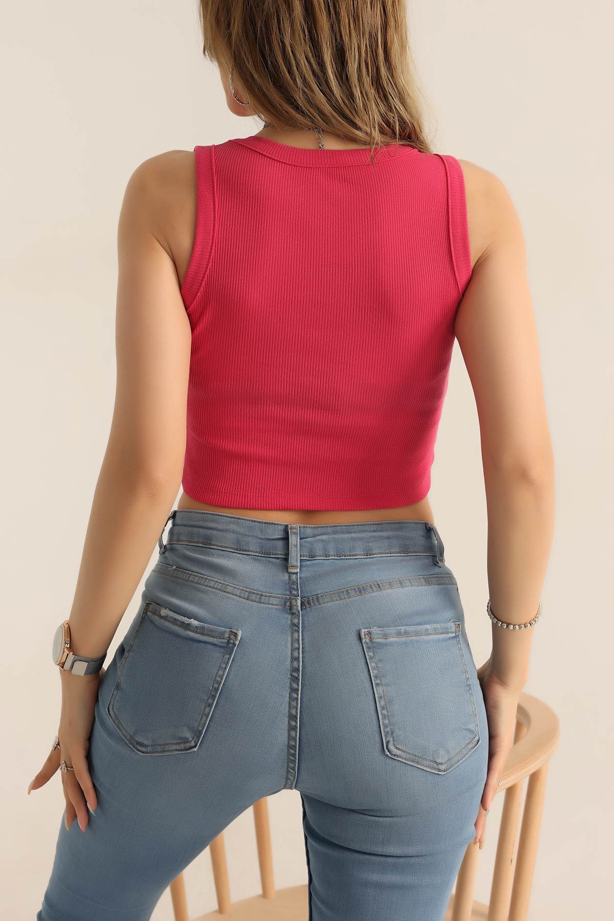 Fuşya Likralı Fitilli Crop 181068