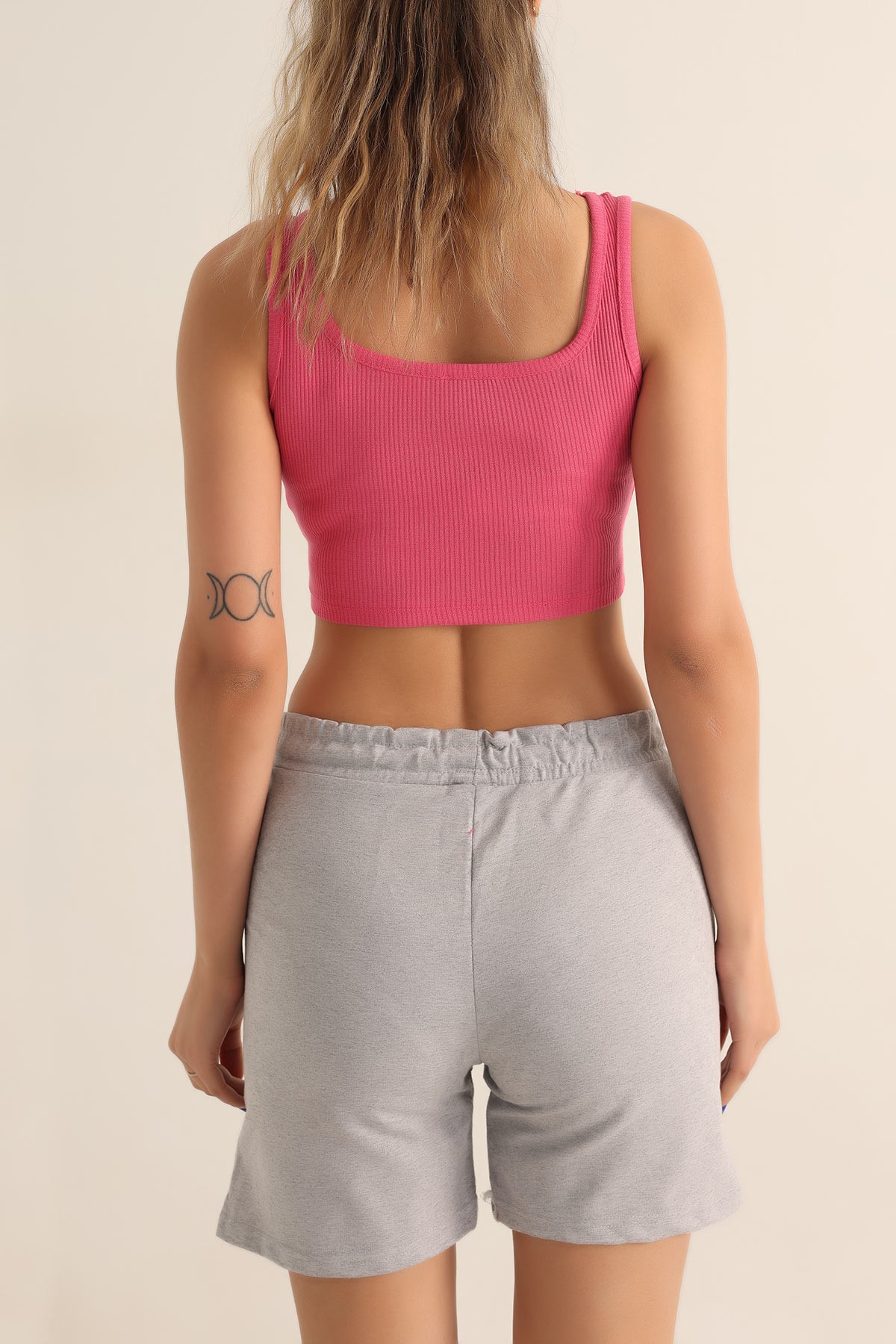 Fuşya Likralı Fitilli Crop Atlet 182494