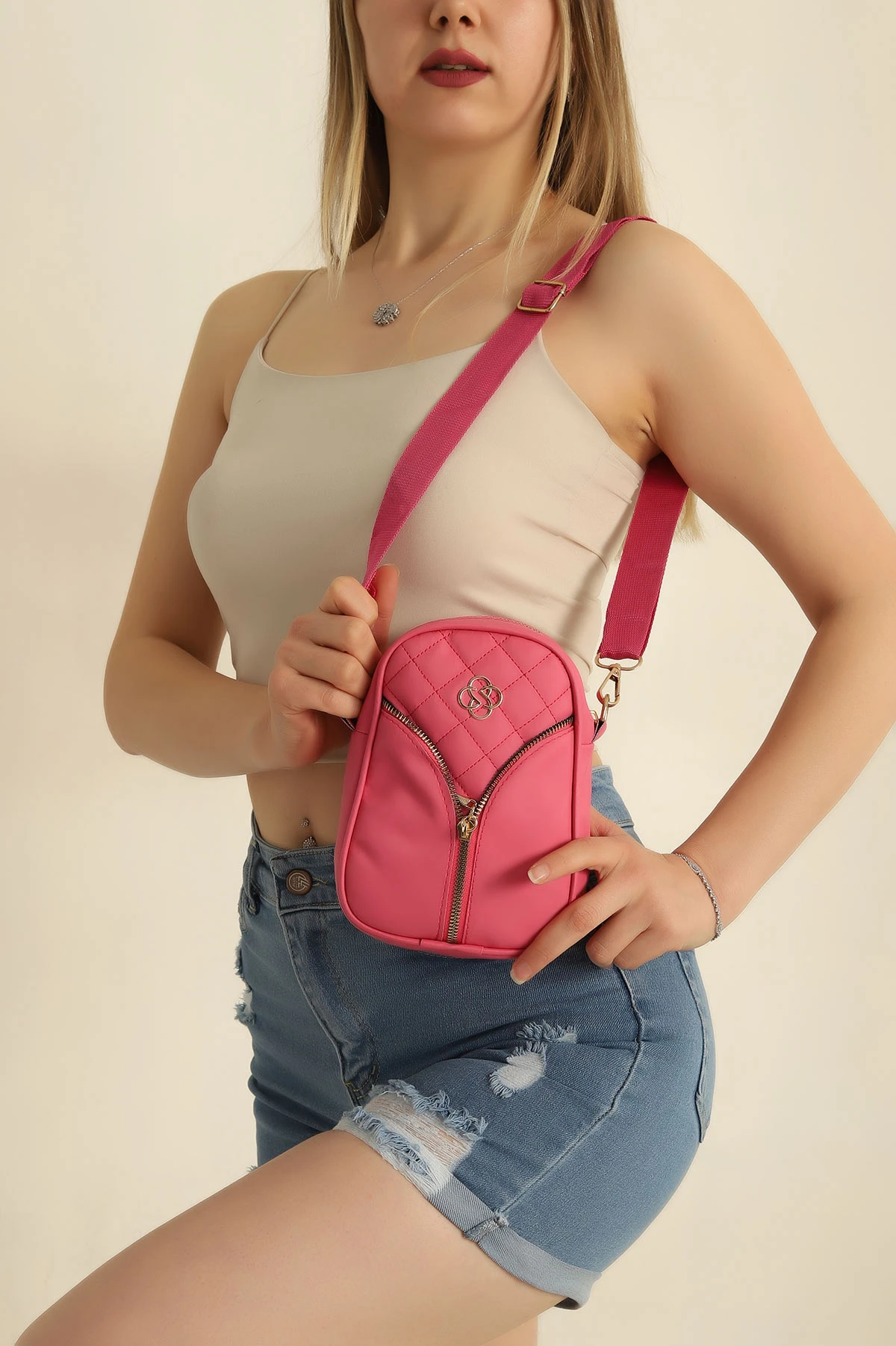 Fuşya Mini Boy Kapitone Omuz Çantası 264382