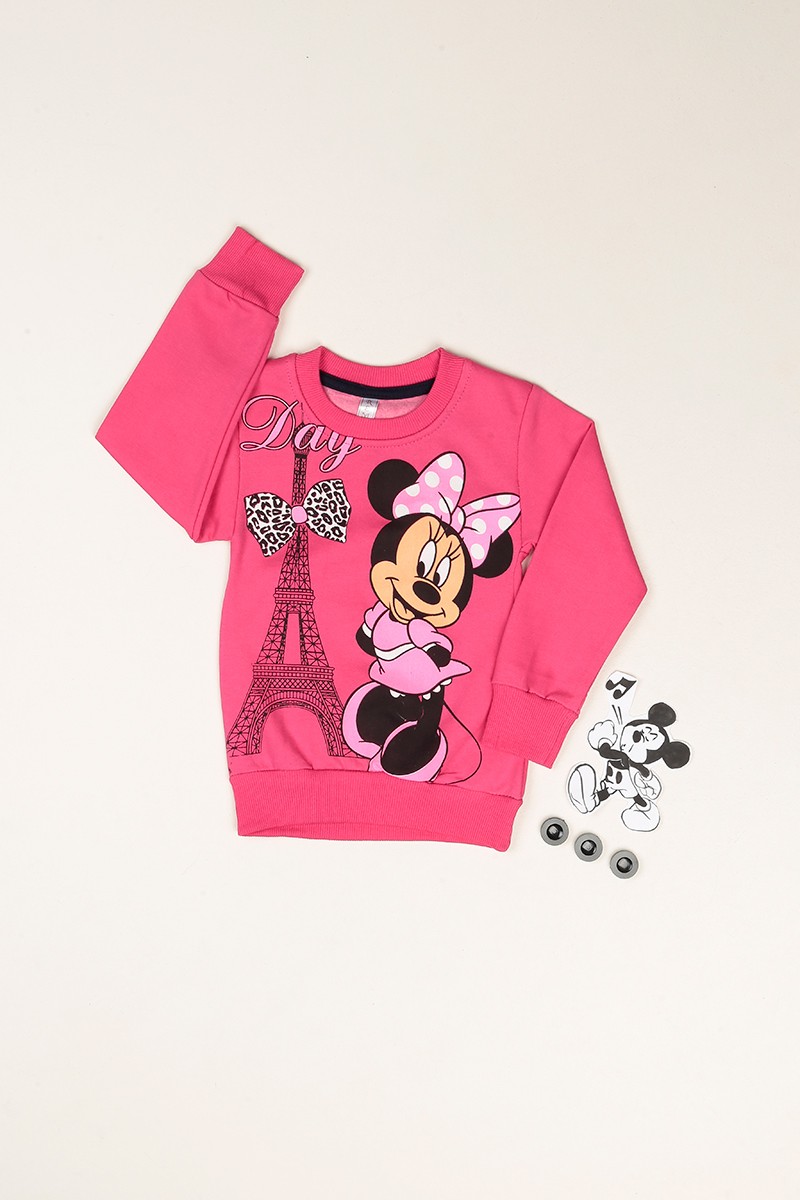 Fuşya Minnie Baskılı İçi Şardonlu Kız Çocuk Sweat 80943