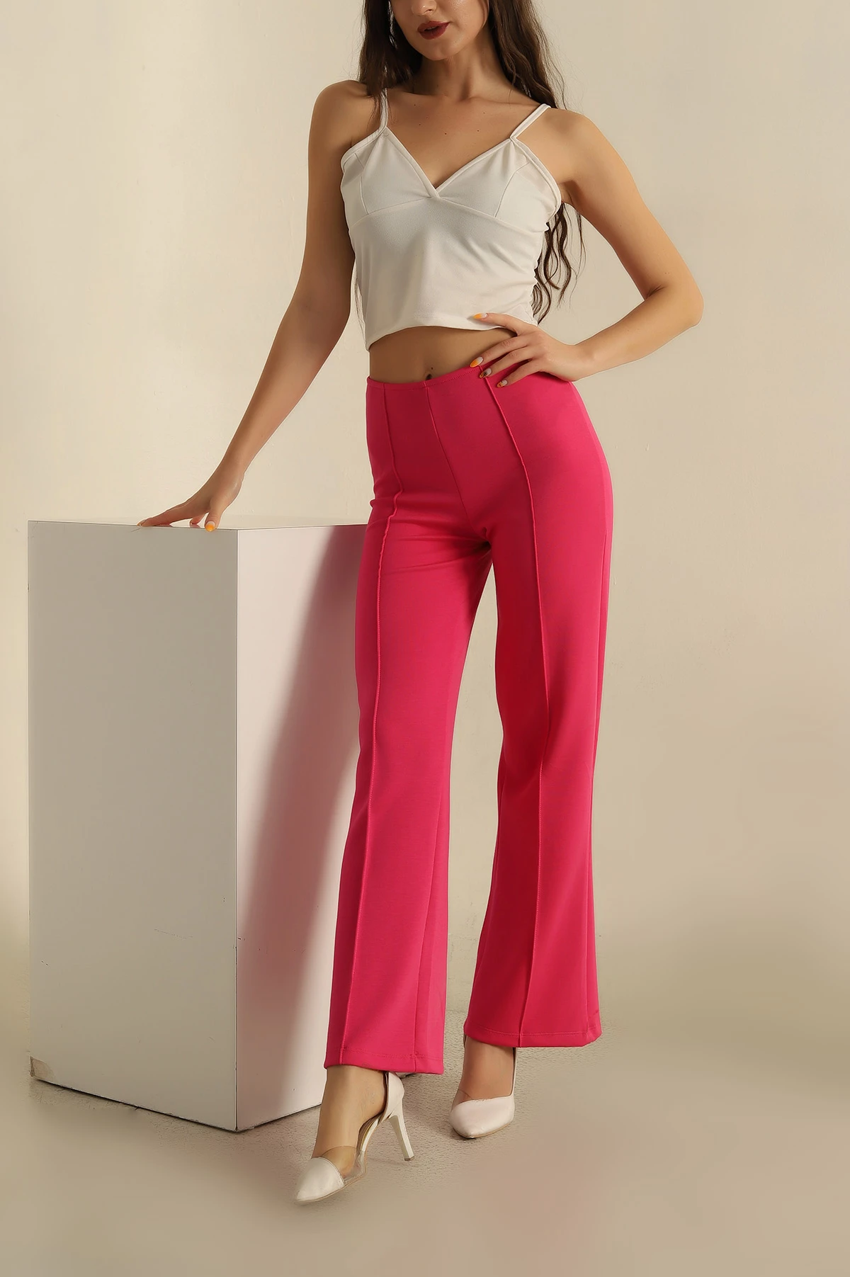 Fuşya Modal Kumaş Çimalı Bayan Pantolon 265929