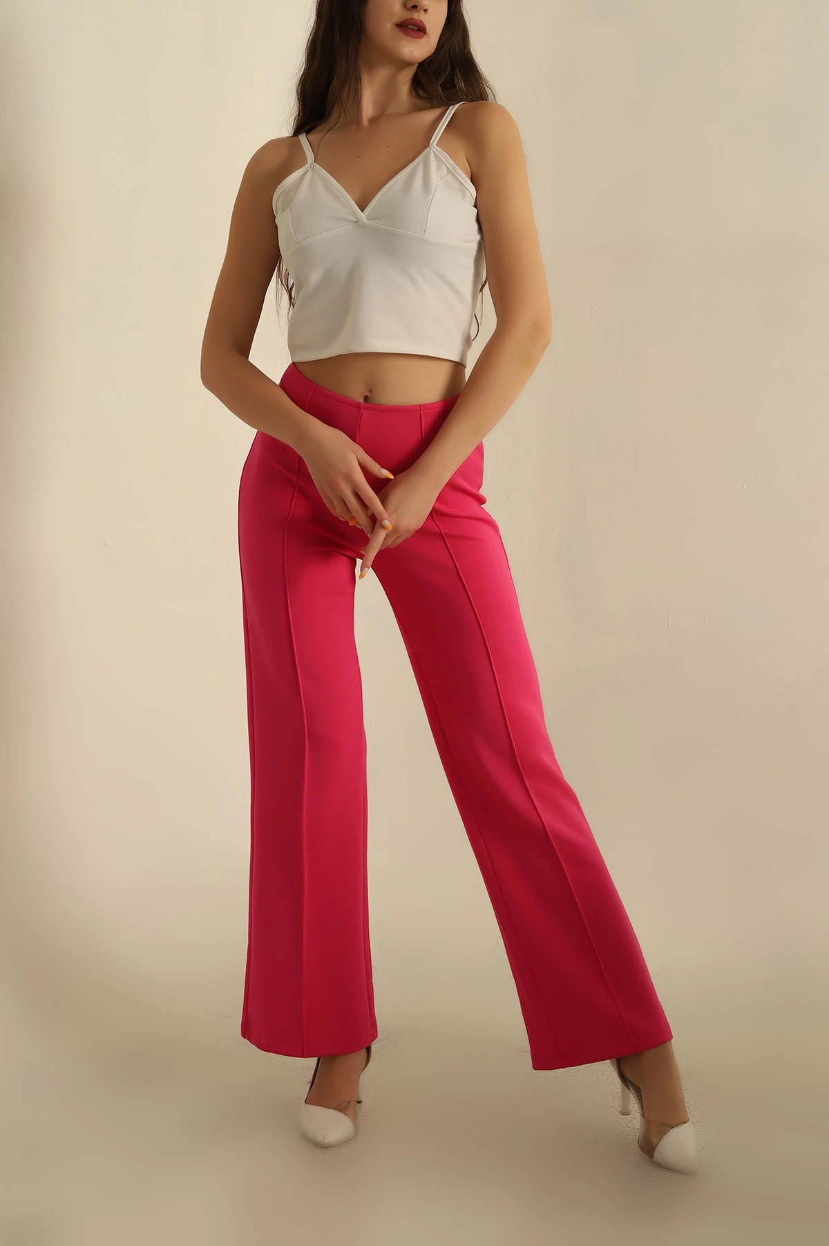 Fuşya Modal Kumaş Çimalı Bayan Pantolon 265929