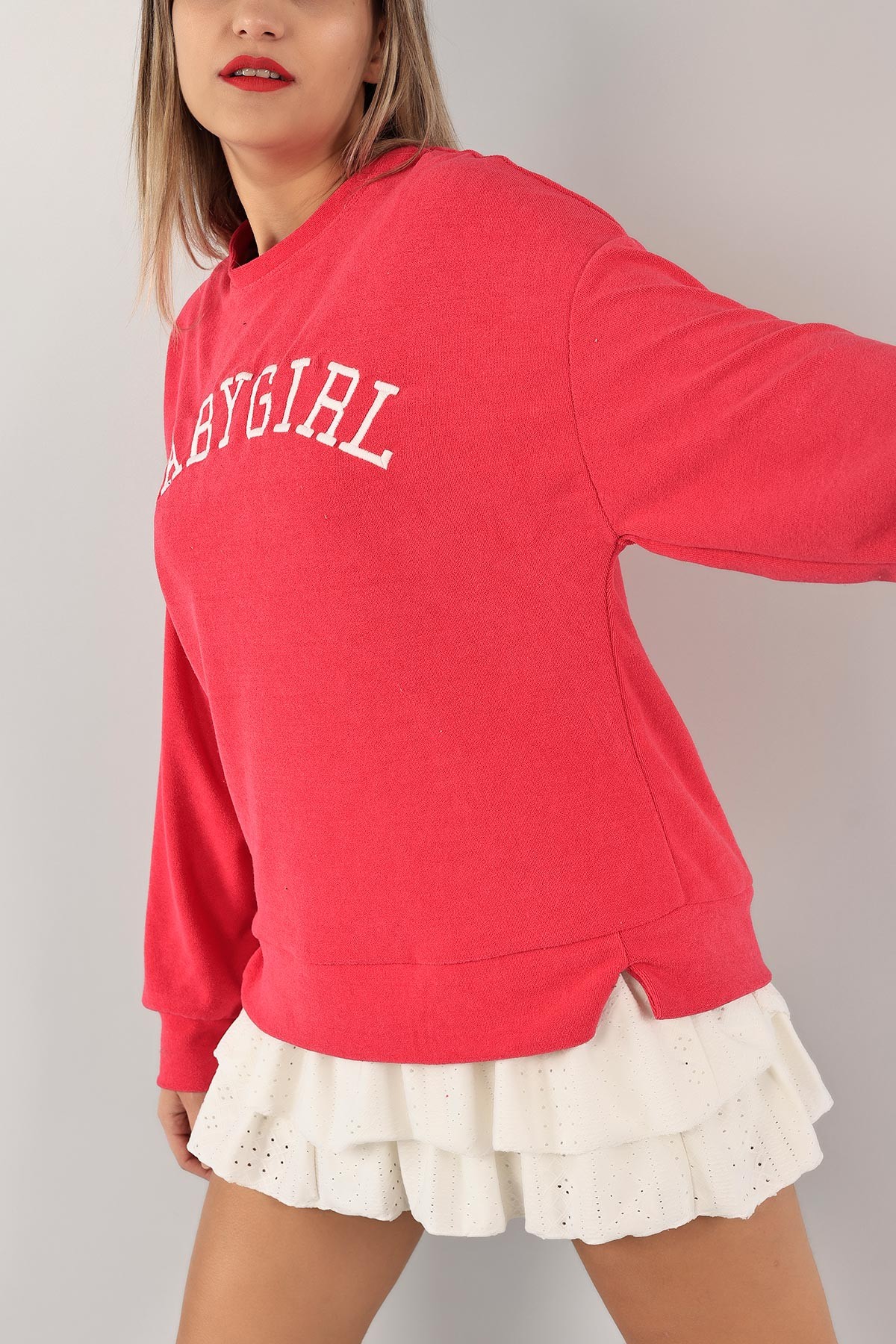 Fuşya Nakışlı Havlu Kumaş Sweat 132396