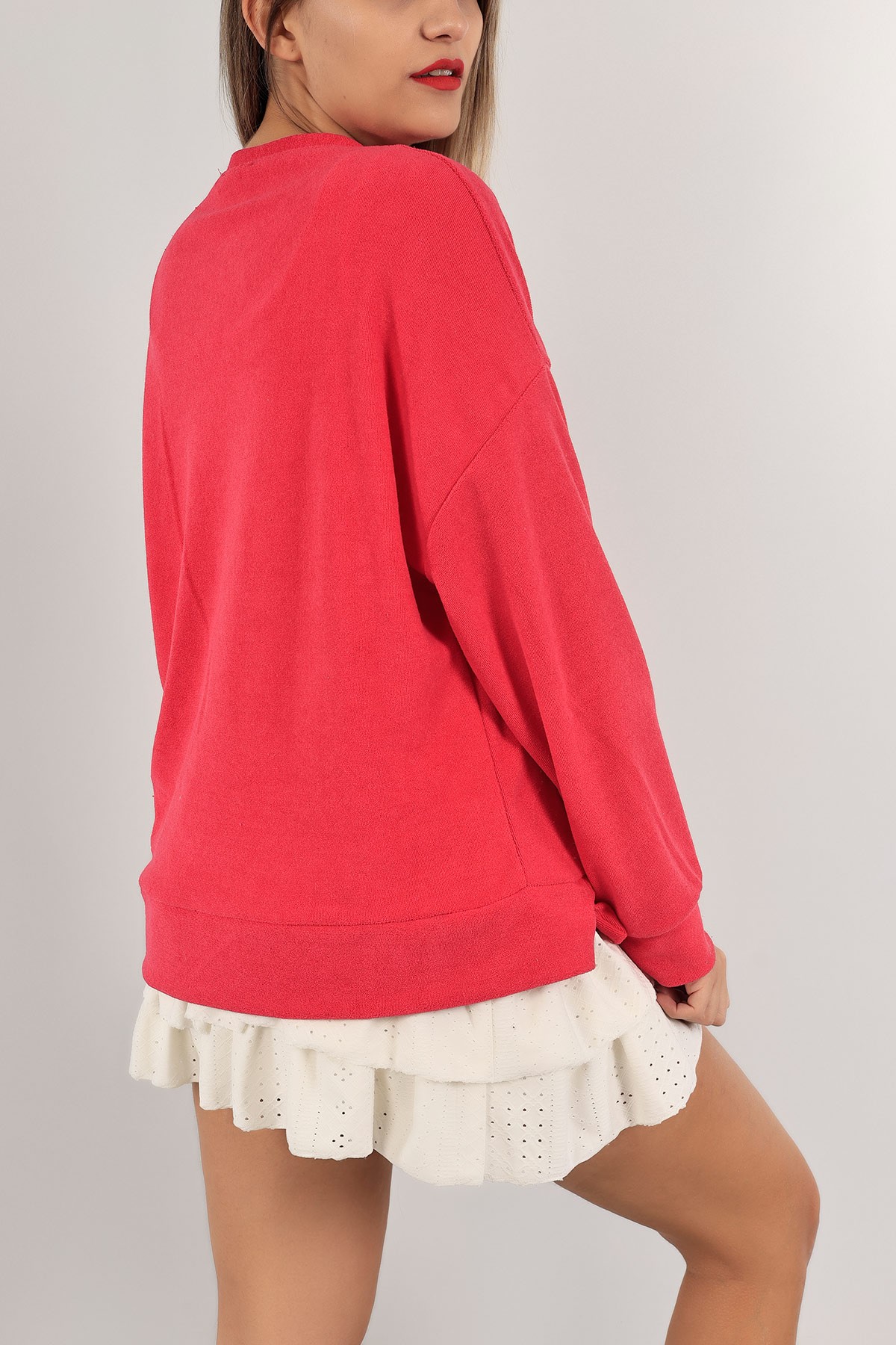 Fuşya Nakışlı Havlu Kumaş Sweat 132396