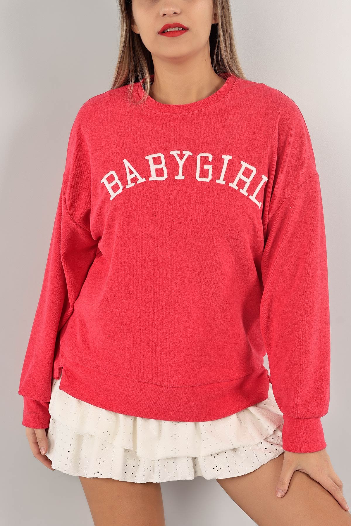 Fuşya Nakışlı Havlu Kumaş Sweat 132396