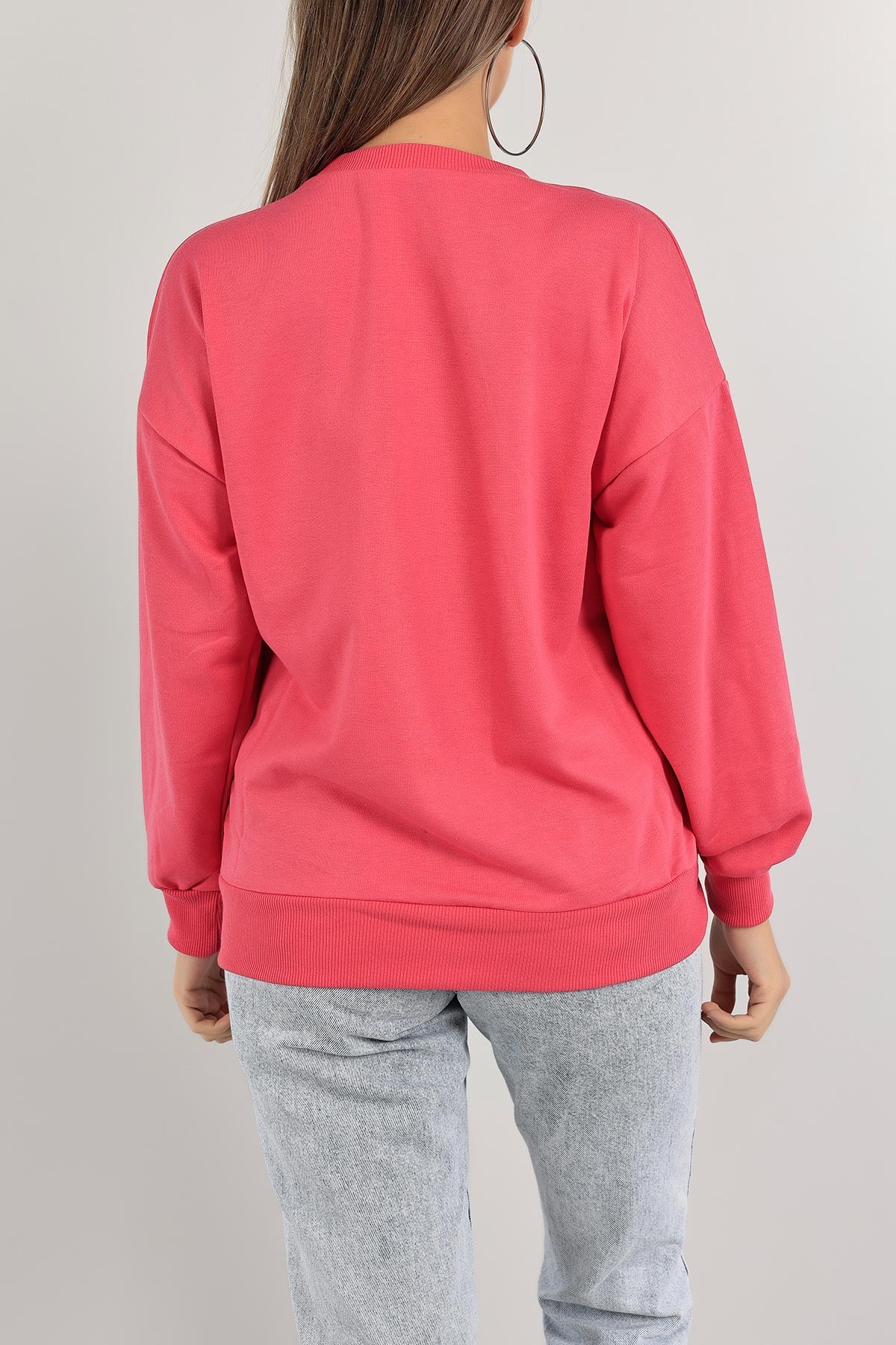 Fuşya Nakışlı İki İp Bayan Sweat 140943