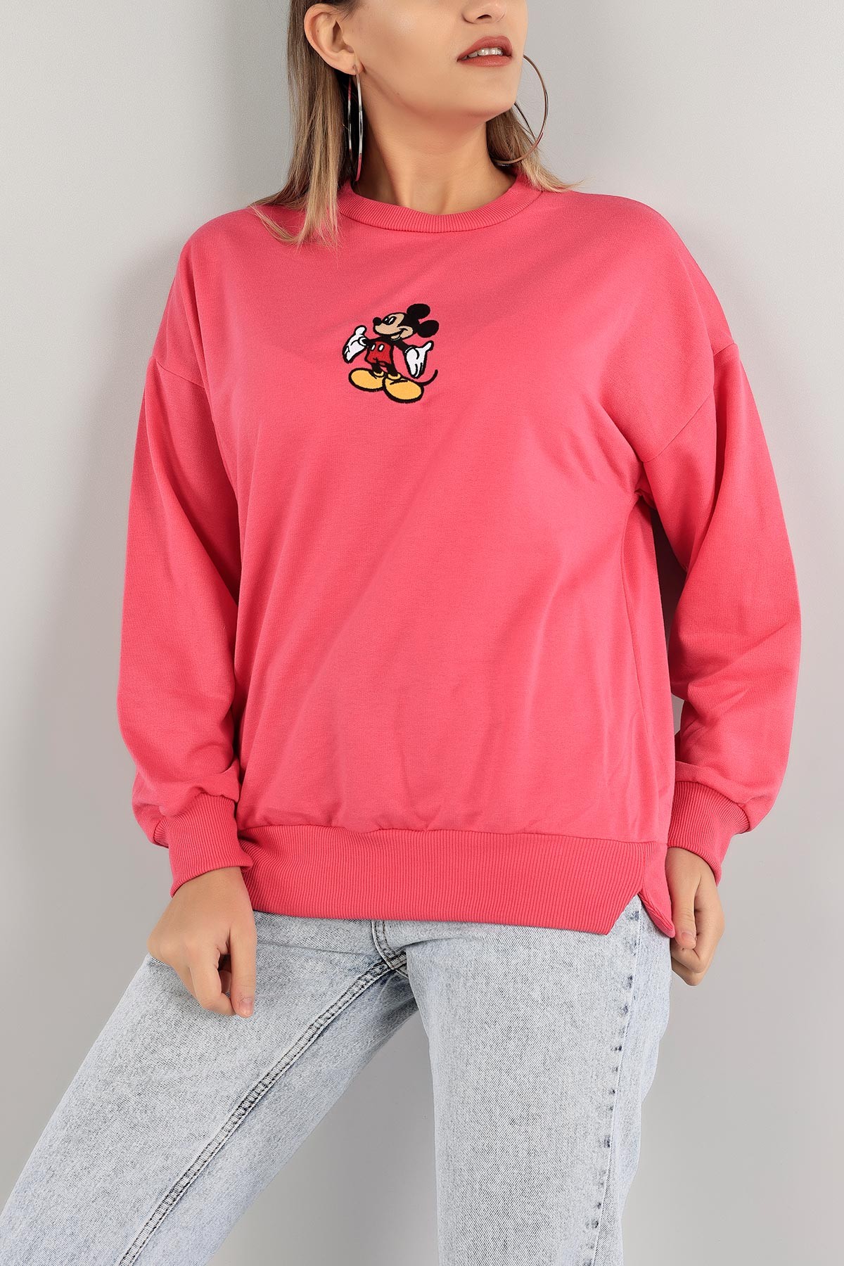 Fuşya Nakışlı İki İp Bayan Sweat 140943