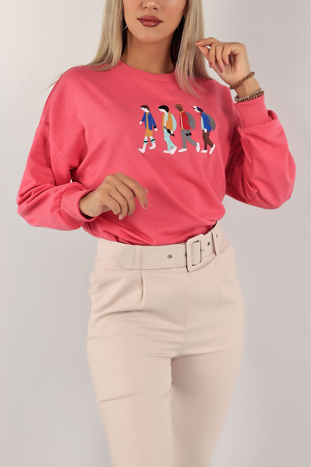 Fuşya Nakışlı İki İp Sweat 132095