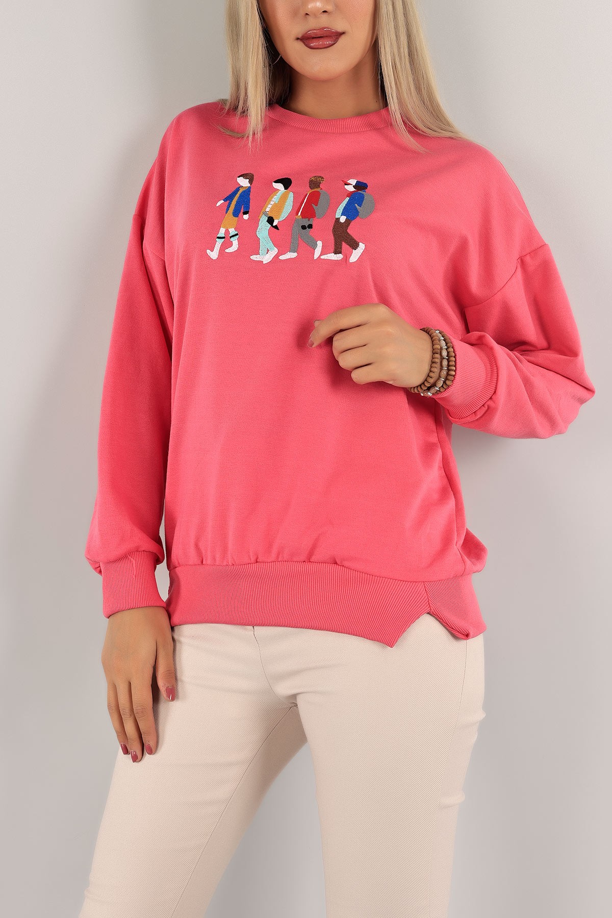 Fuşya Nakışlı İki İp Sweat 132095