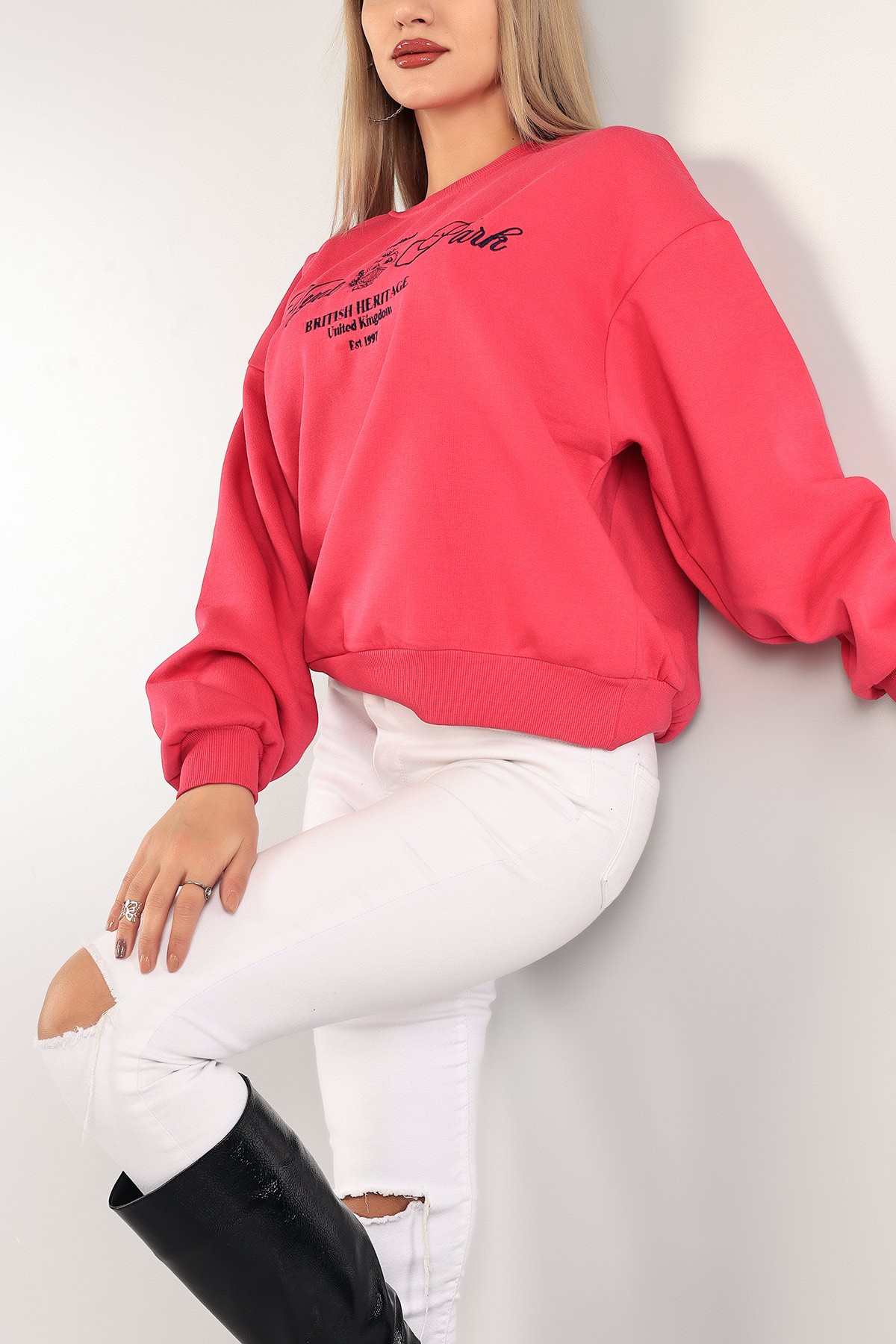 Fuşya Nakışlı Şardonlu Bayan Sweat 140509