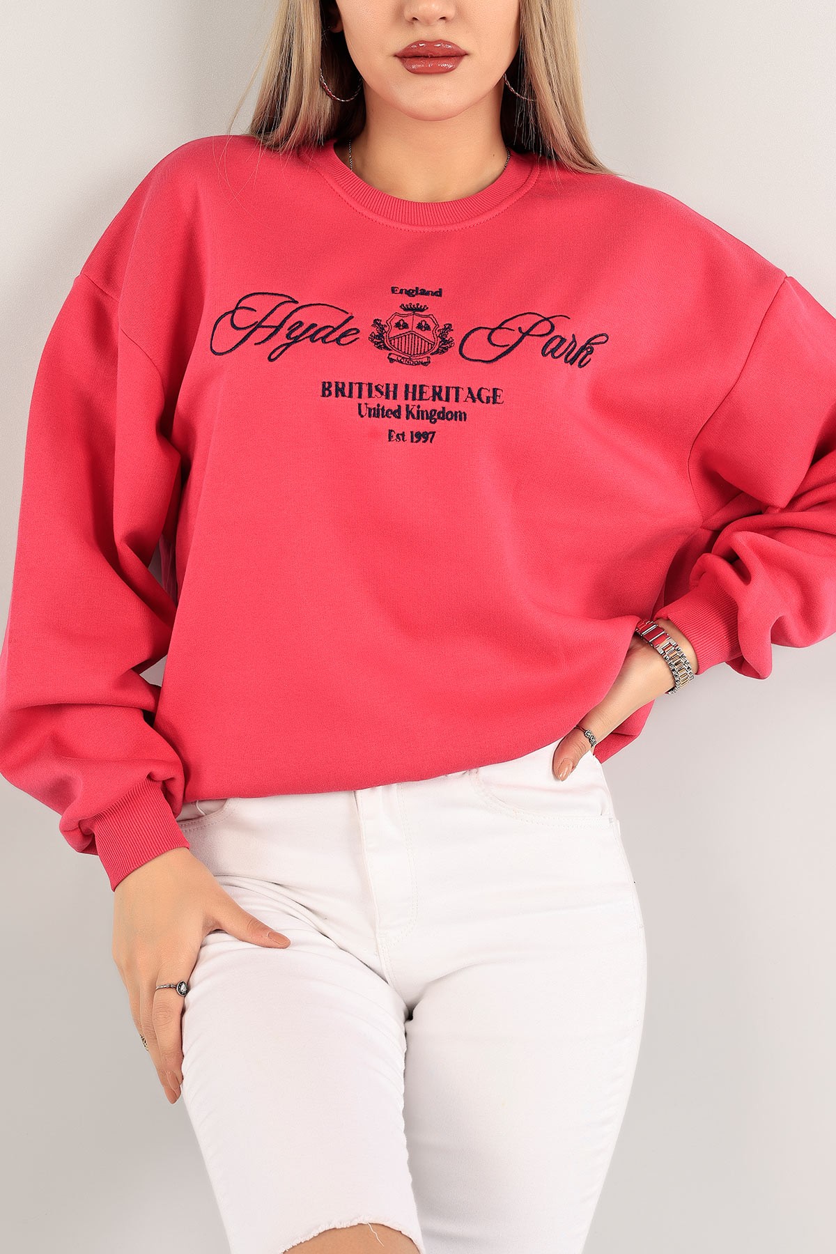 Fuşya Nakışlı Şardonlu Bayan Sweat 140509