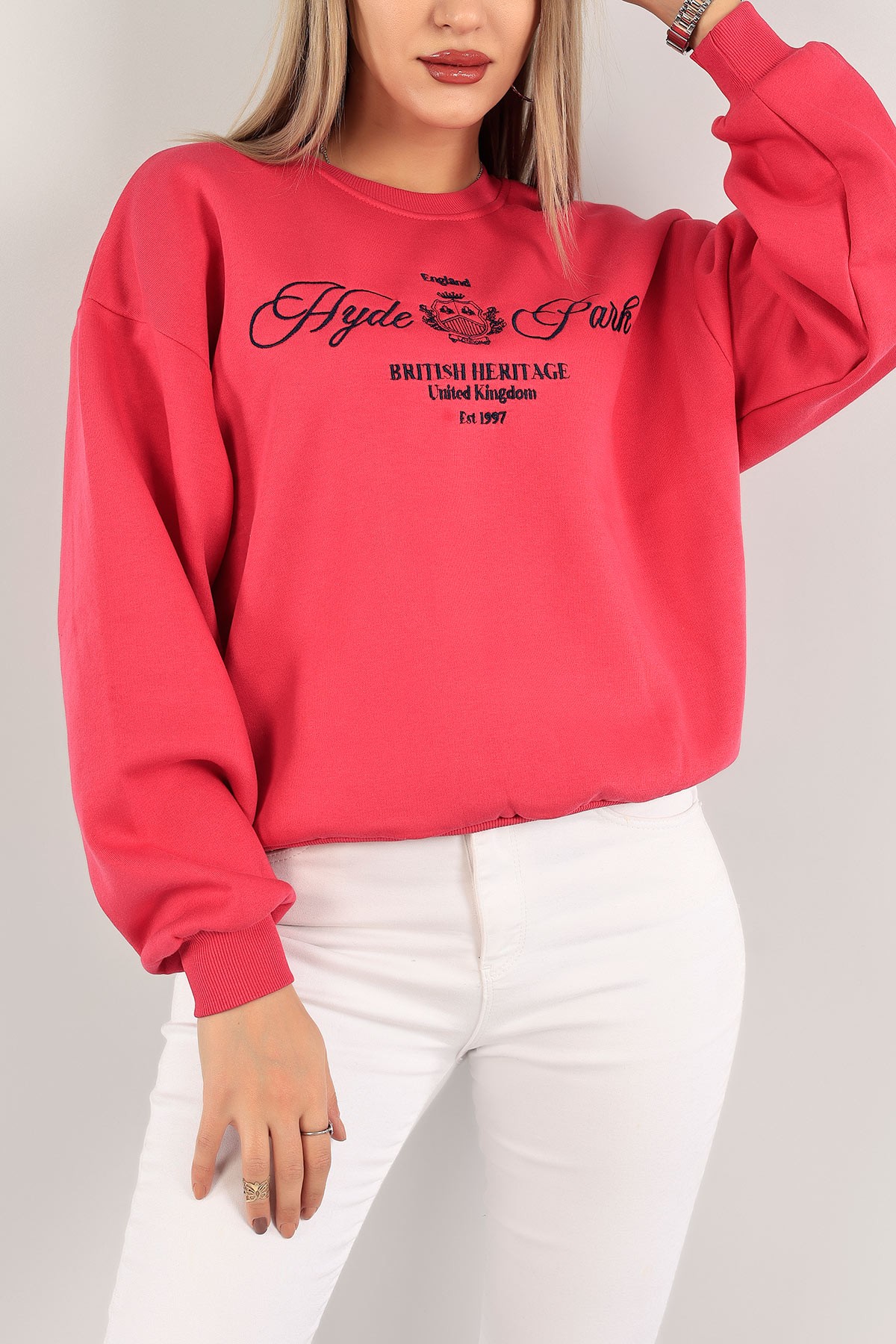 Fuşya Nakışlı Şardonlu Bayan Sweat 140509