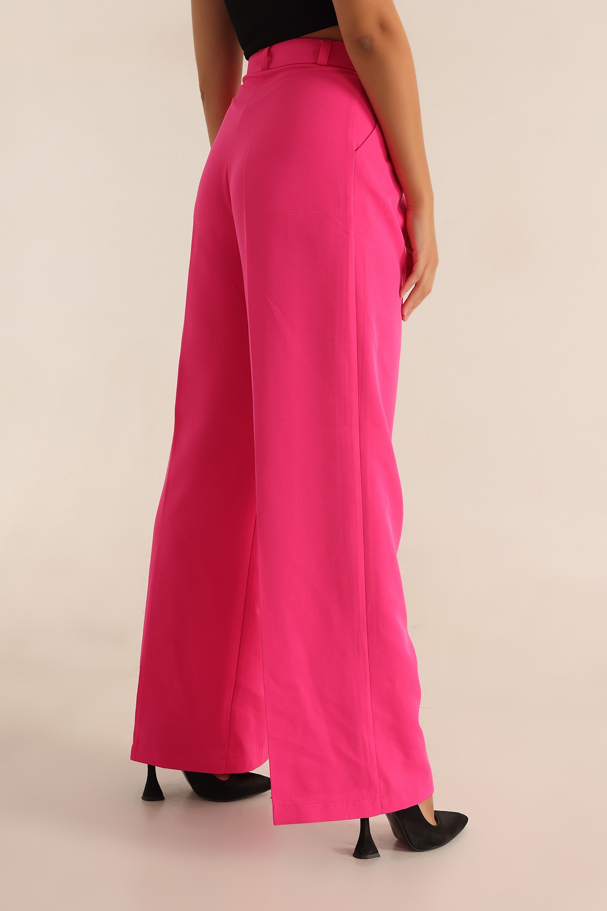 Fuşya Pileli Palazzo Bayan Pantalon 196247