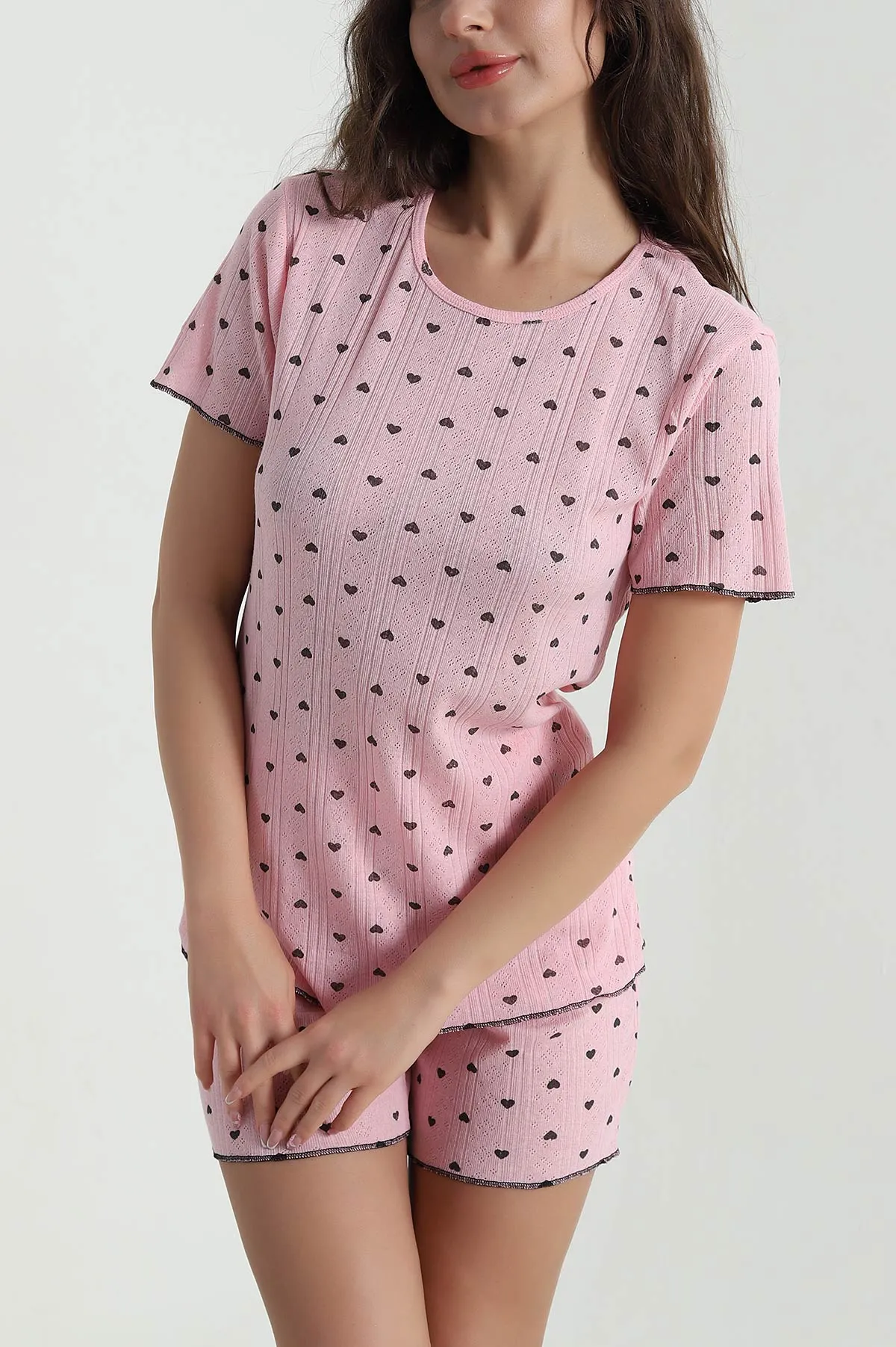 Fuşya Pointel Şortlu Kadın Pijama Takımı 462267