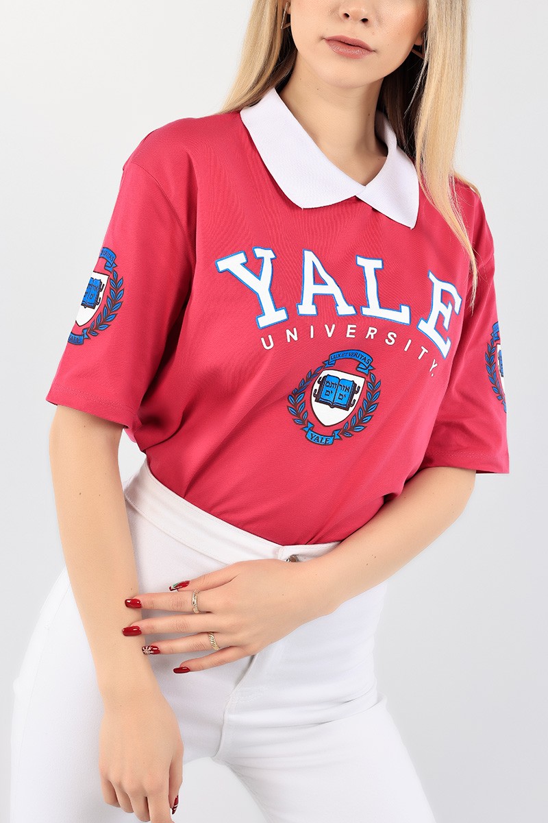 Fuşya Polo Yaka Bayan Tişört 93916