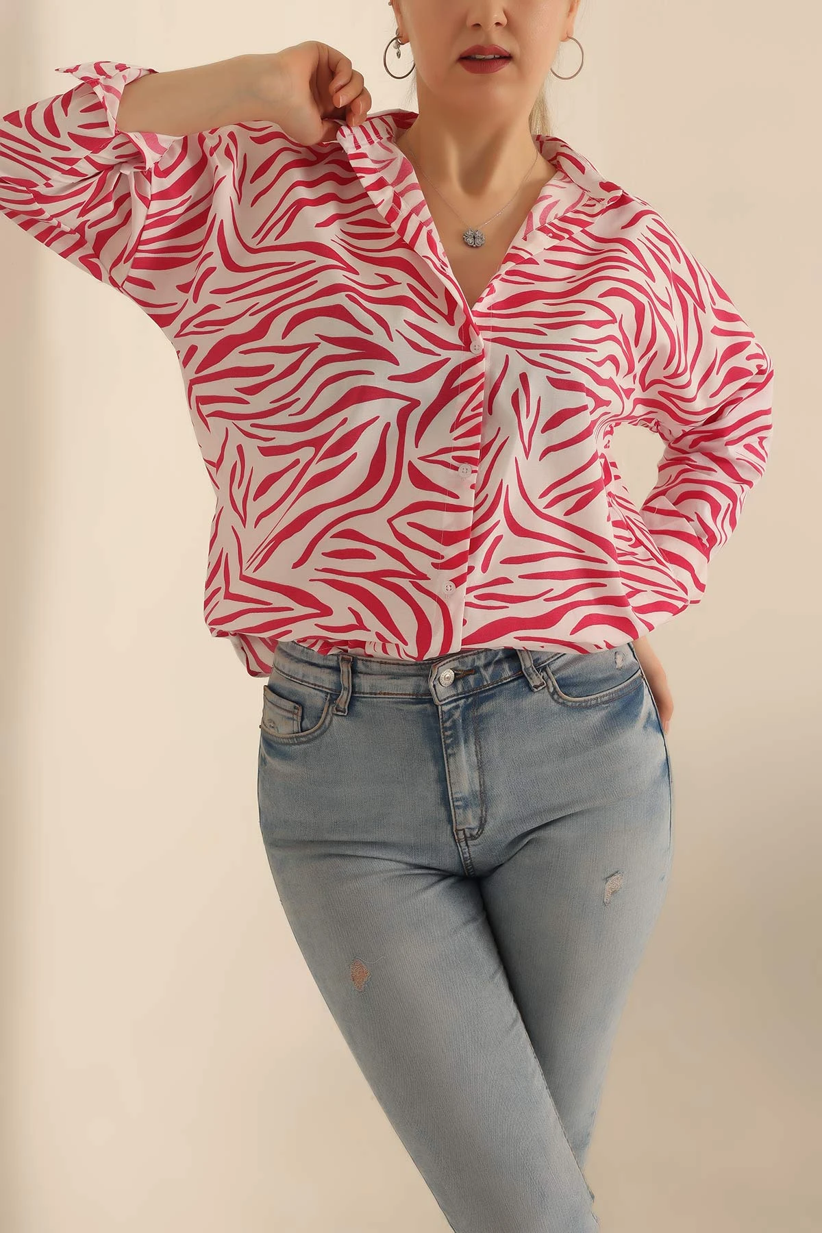 Fuşya Poplin Dokuma Bayan Gömlek 236826
