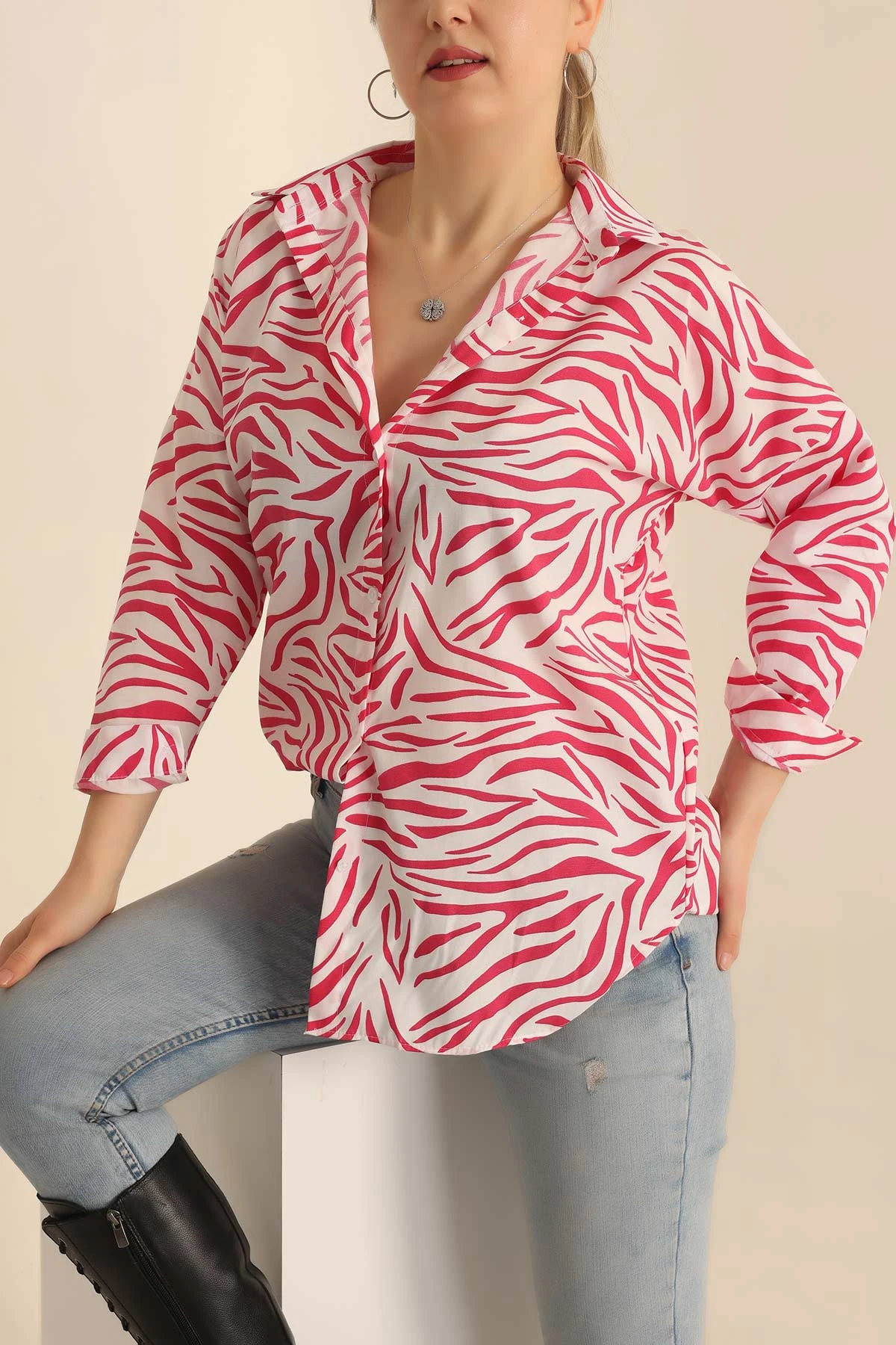 Fuşya Poplin Dokuma Bayan Gömlek 236826