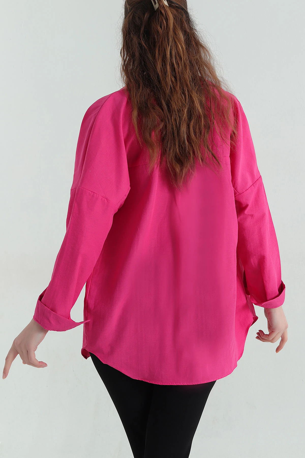 Fuşya Poplin Kumaş Kadın Gömlek Tunik 360097