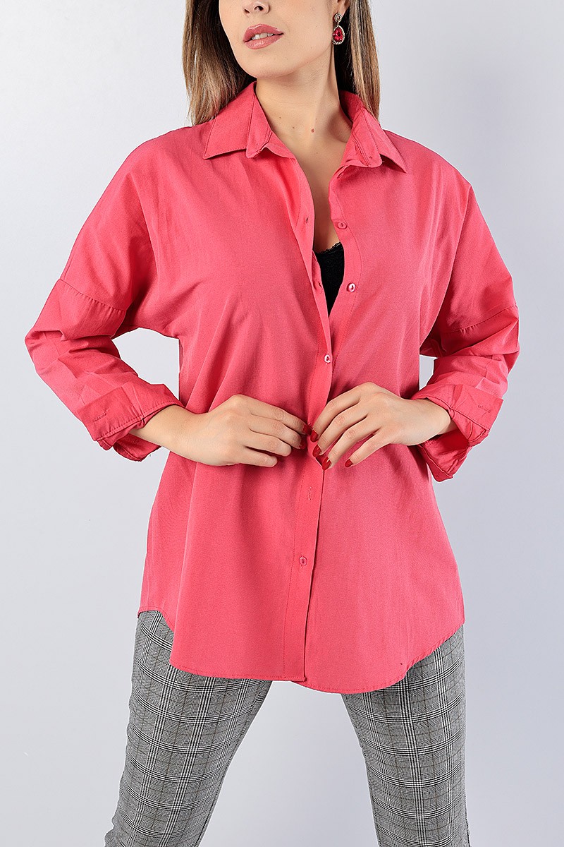 Fuşya Poplin Kumaş Salaş Bayan Gömlek 78357