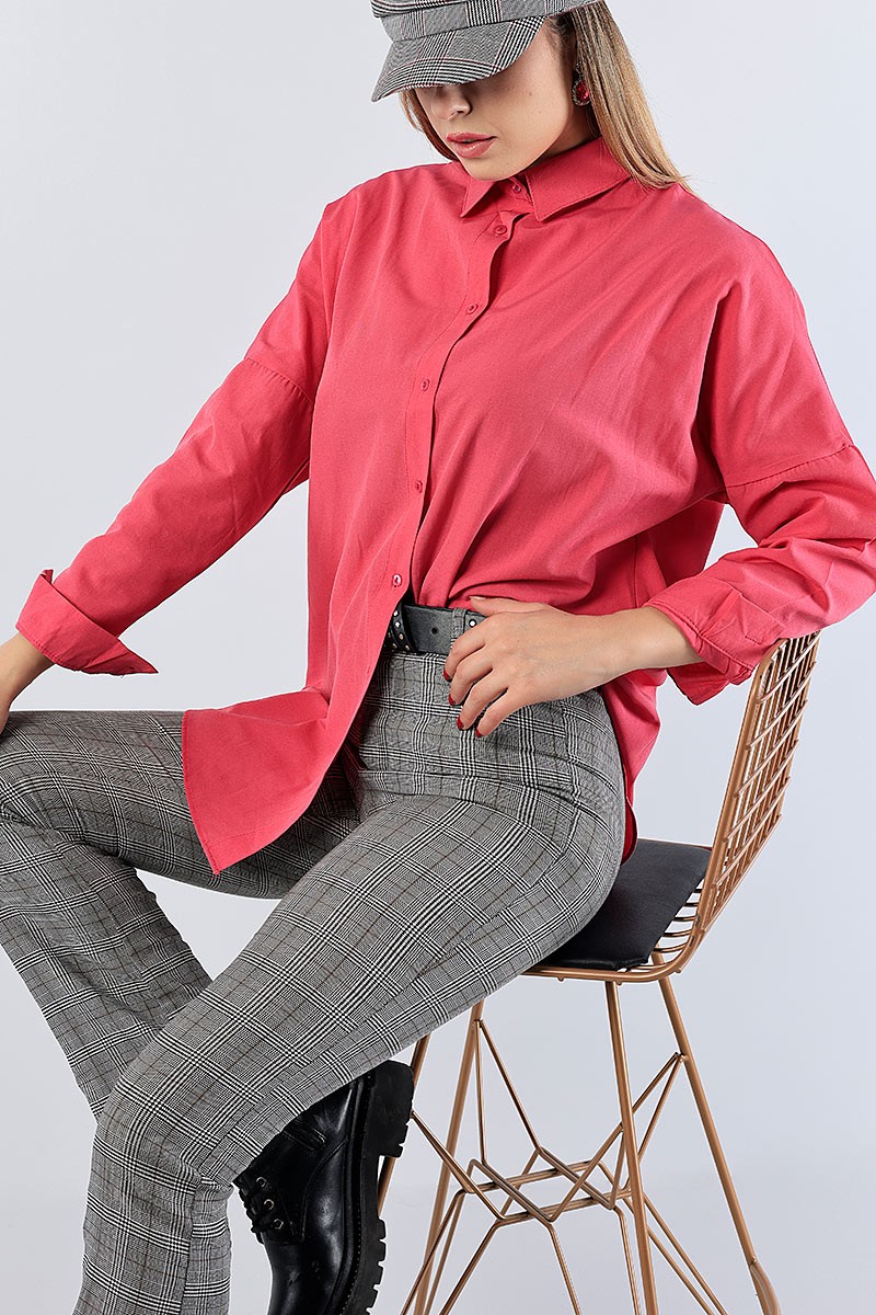 Fuşya Poplin Kumaş Salaş Bayan Gömlek 78357