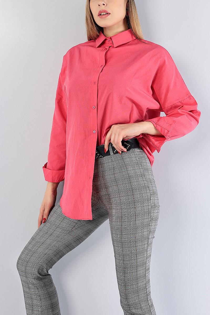 Fuşya Poplin Kumaş Salaş Bayan Gömlek 78357