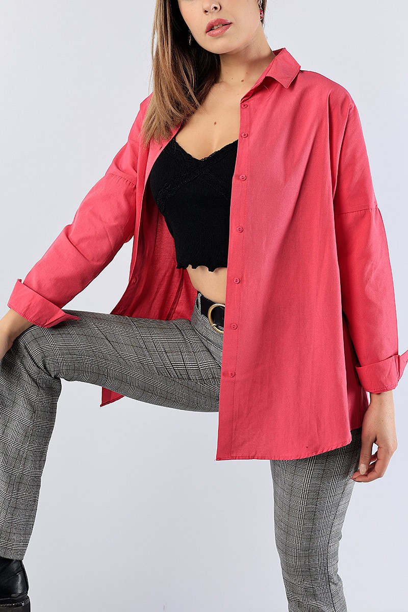 Fuşya Poplin Kumaş Salaş Bayan Gömlek 78357