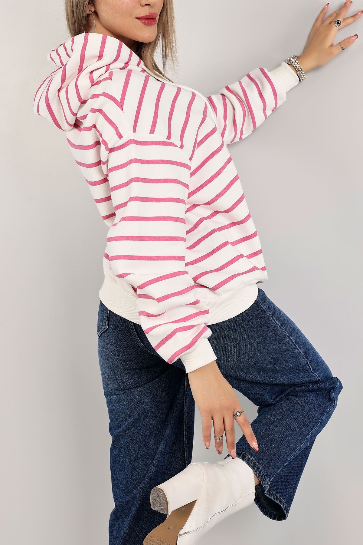 Fuşya Şardonlu Kapüşonlu Bayan Sweat 142366