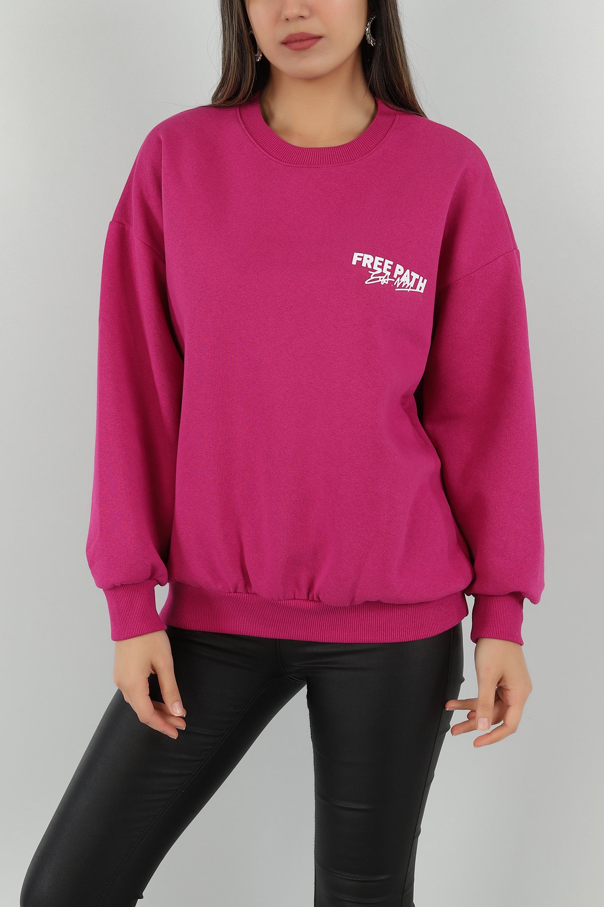 Fuşya Sırtı Baskı Şardonlu Sweat 144431
