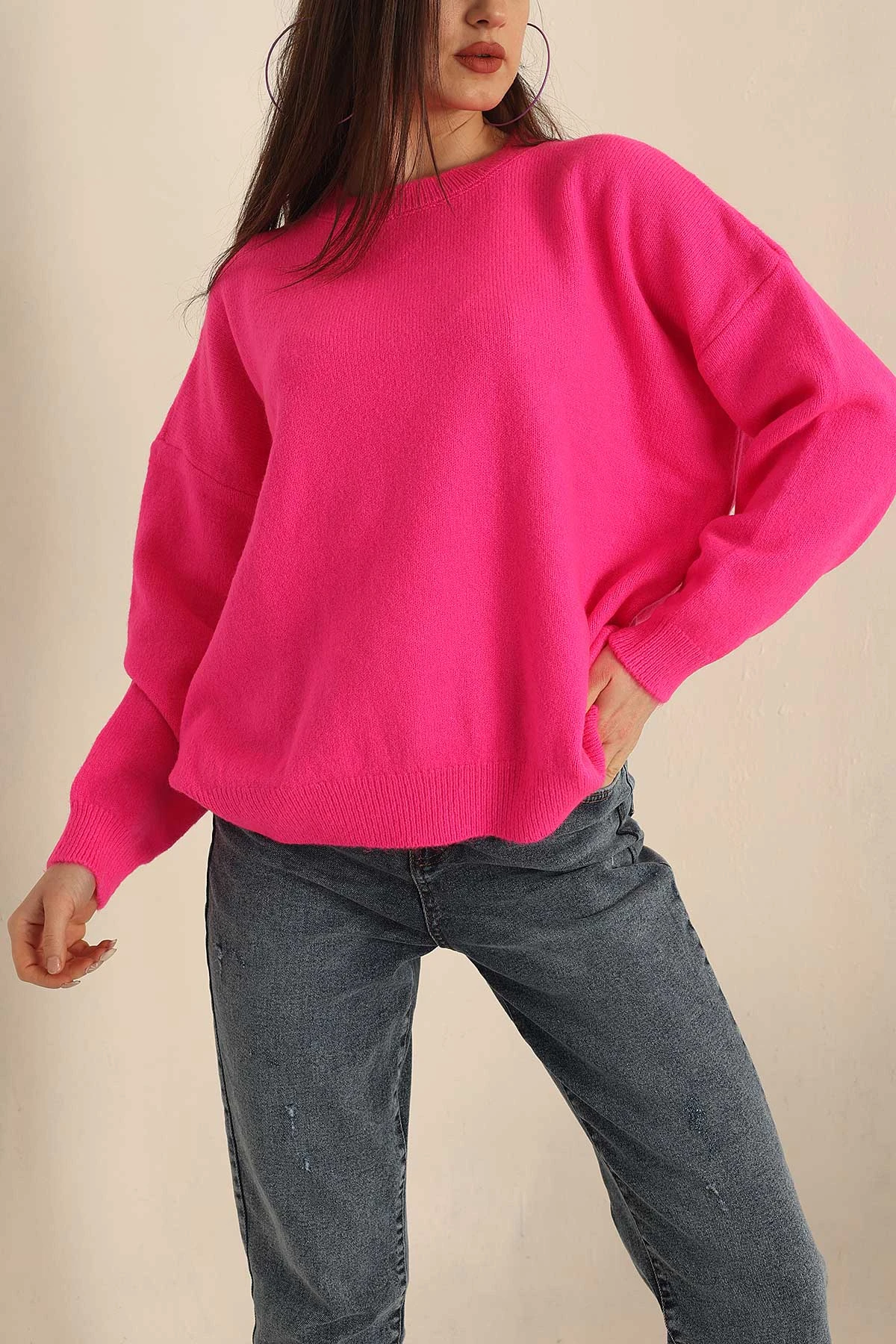 Fuşya Soft Triko Bayan Kazak 231532