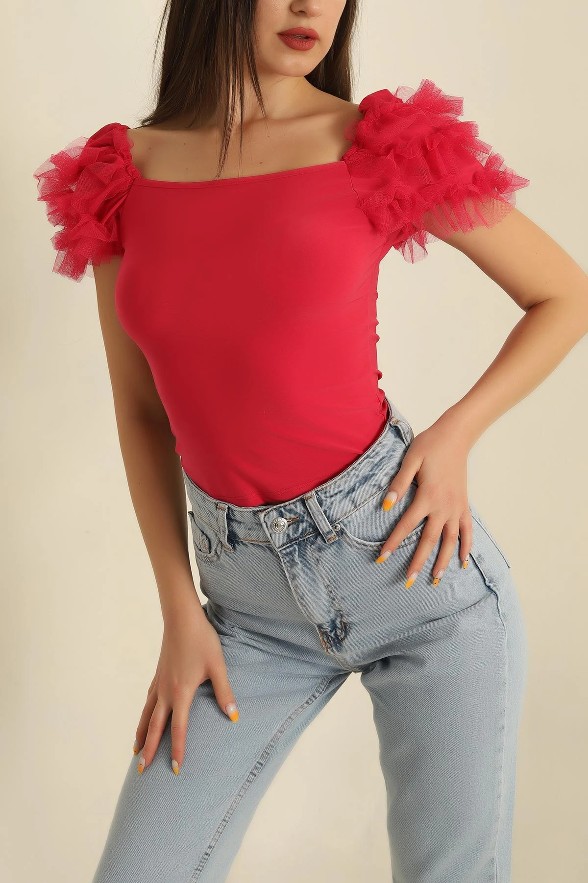 Fuşya Tüllü Kol Tasarım Sandy  Bluz 267020
