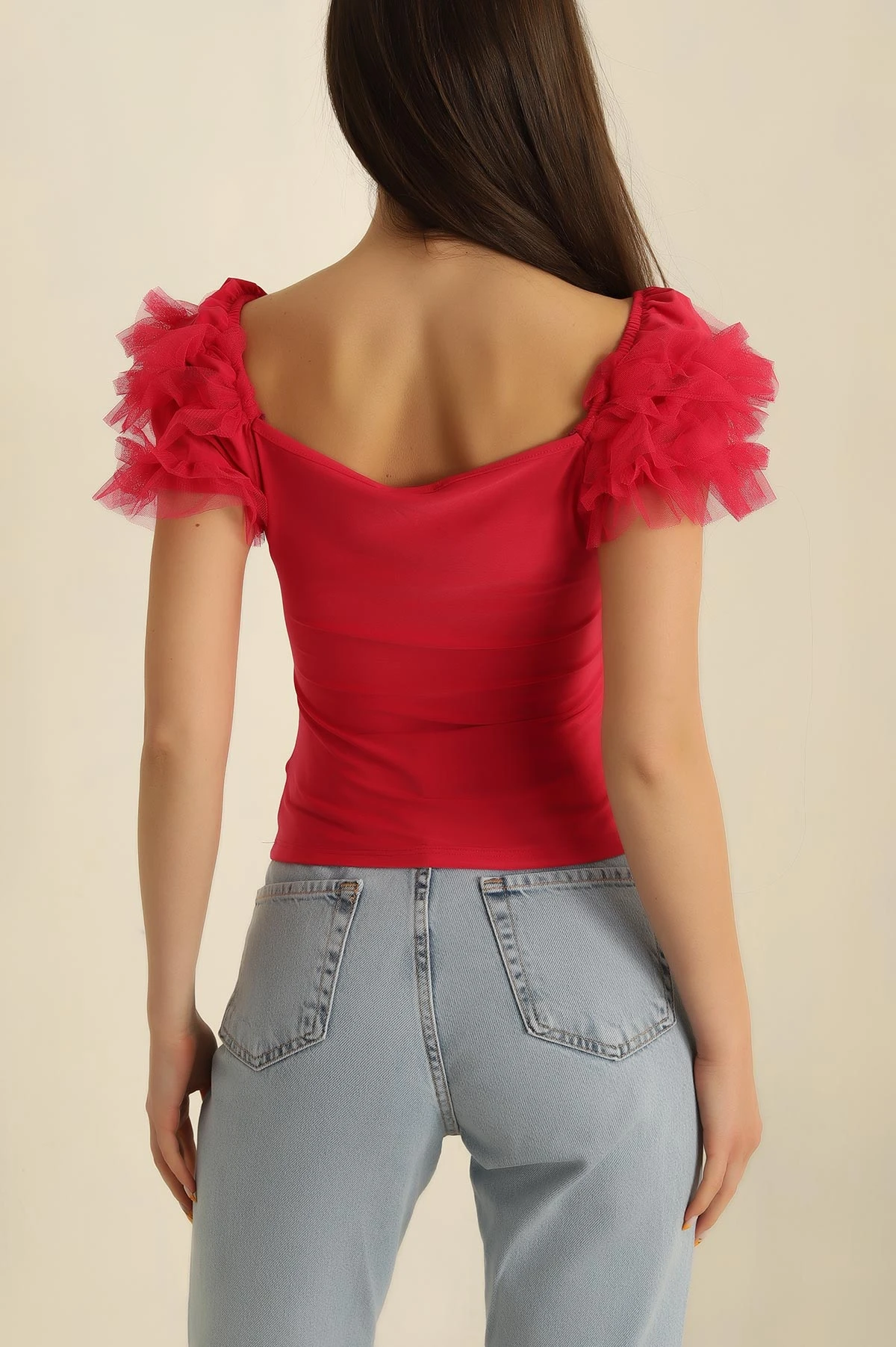 Fuşya Tüllü Kol Tasarım Sandy  Bluz 267020