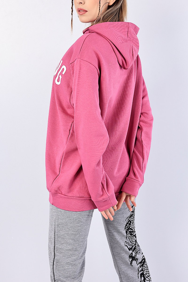 Fuşya Üç İp Baskılı Bayan Sweat 82928