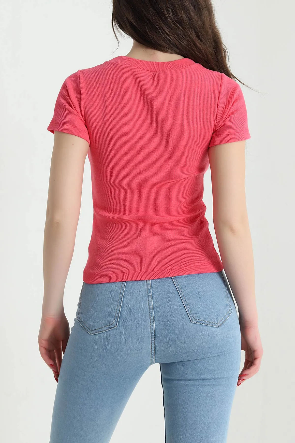 Fuşya V Yaka Fitilli Kadın Bluz 441329