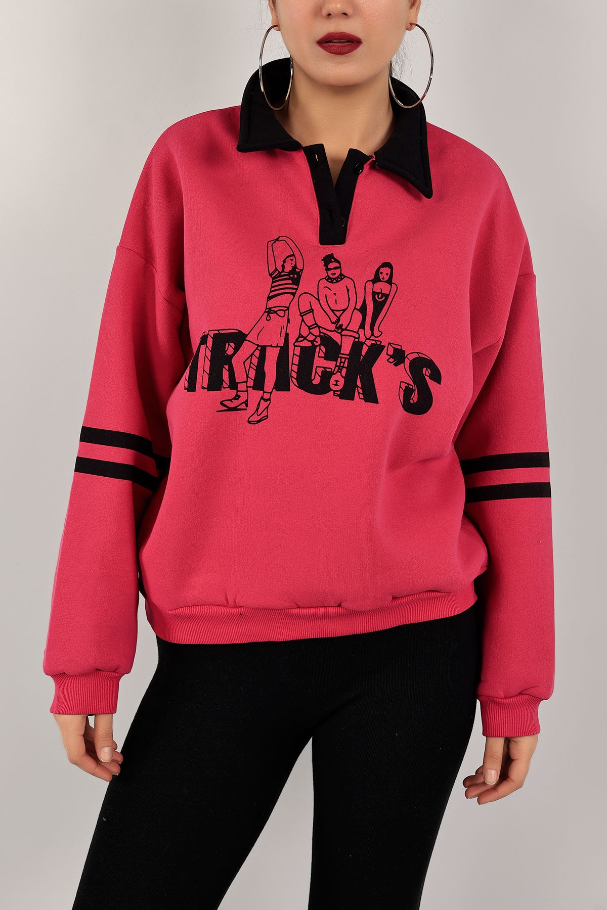 Fuşya Yakalı İçi Şardonlu Bayan Sweat 143458