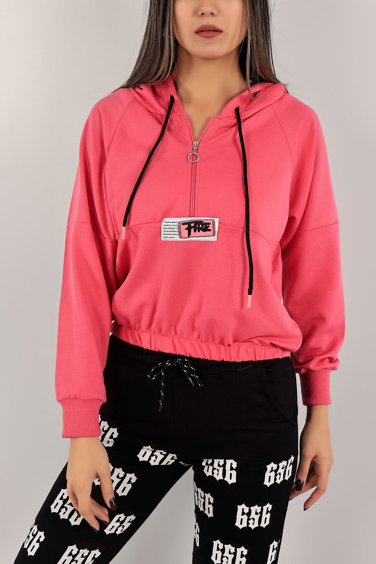 Fuşya Yarım Fermuarlı Beli Lastikli Sweat 140684