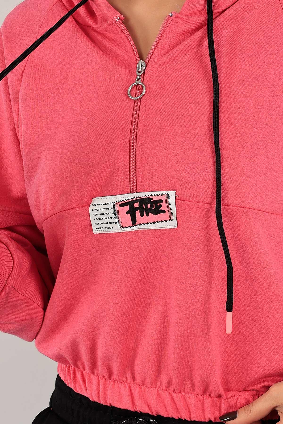 Fuşya Yarım Fermuarlı Beli Lastikli Sweat 140684