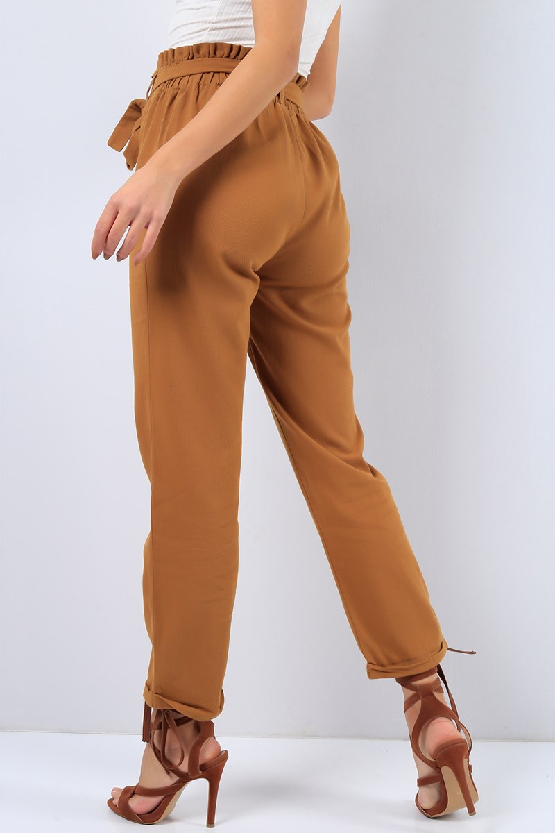 Gabardin Beli Lastikli Taba Bayan Pantolon 20988B