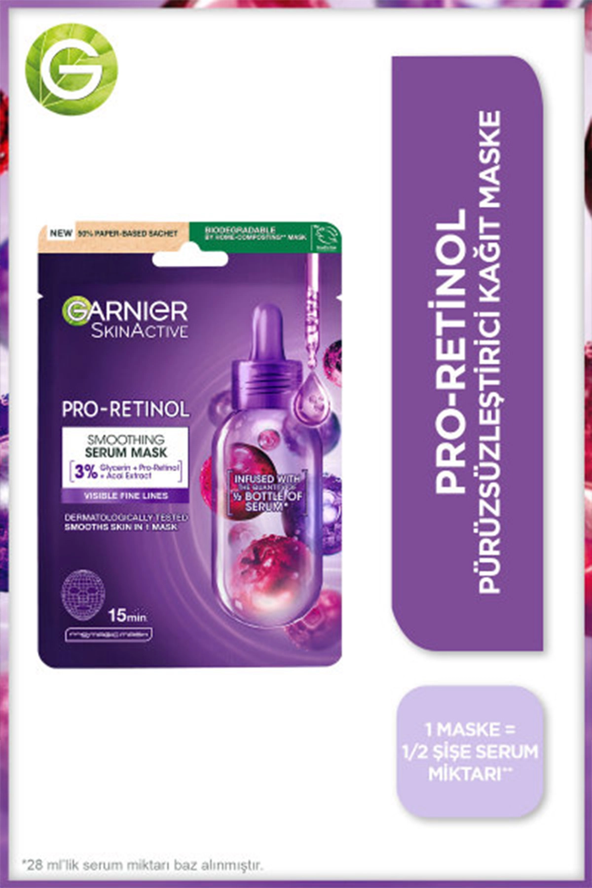 Garnier Pro-Retinol Pürüzsüzleştirici Ampul Kağıt Yüz Maskesi 305943