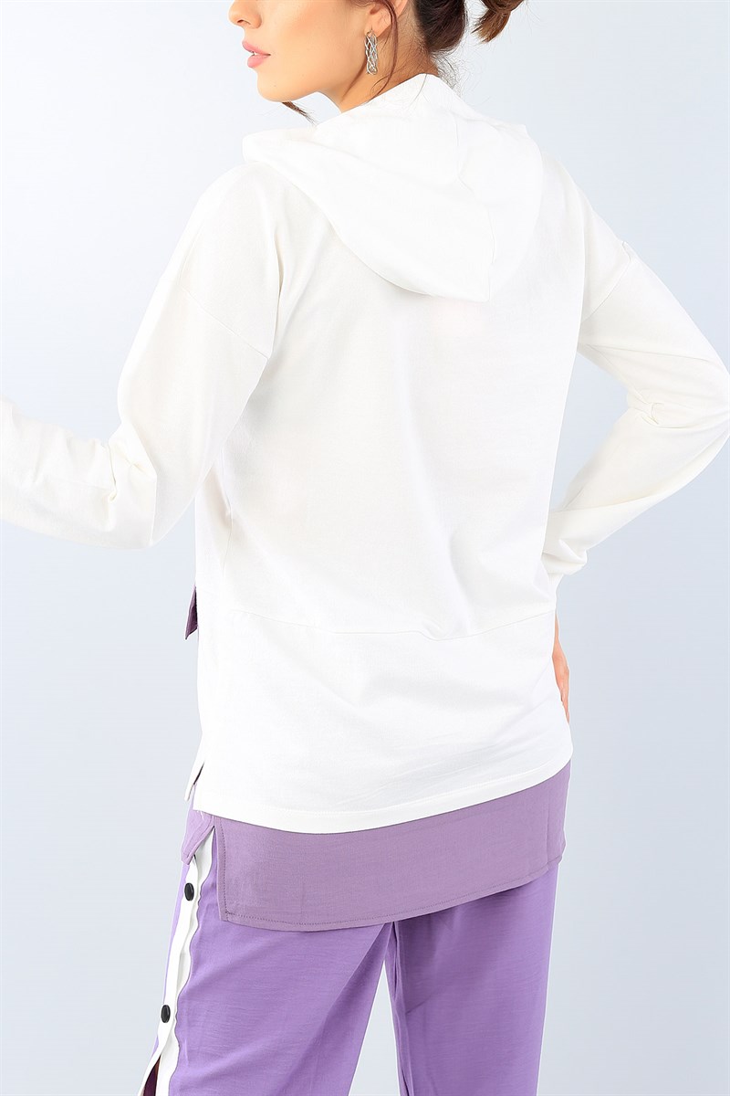 Garnili Cep Detay Krem Bayan Sweat 38575