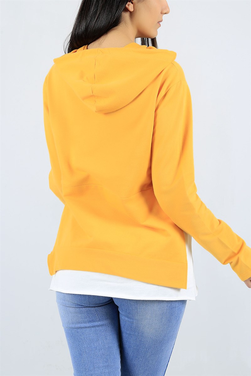 Garnili Kapüşonlu Sarı Sweat 23036B
