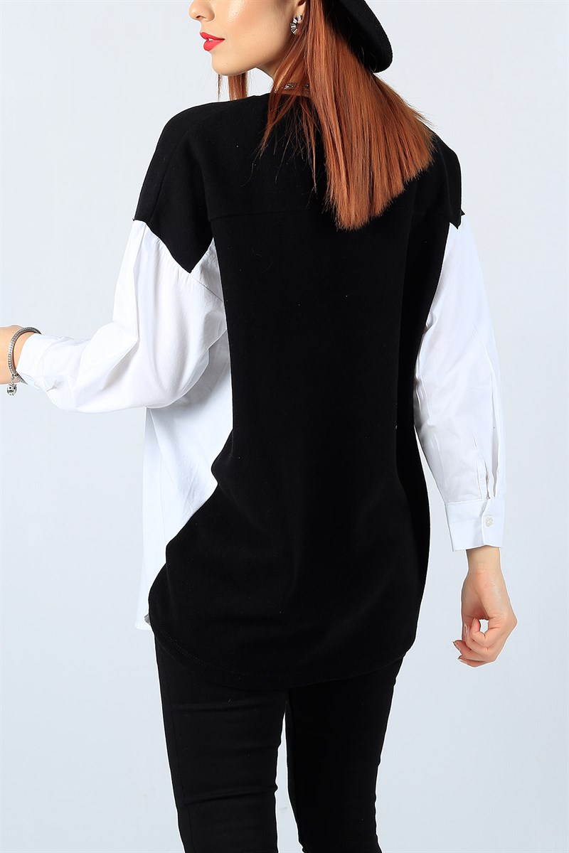 Garnili Siyah Beyaz Tasarım Triko Sweat 22824B