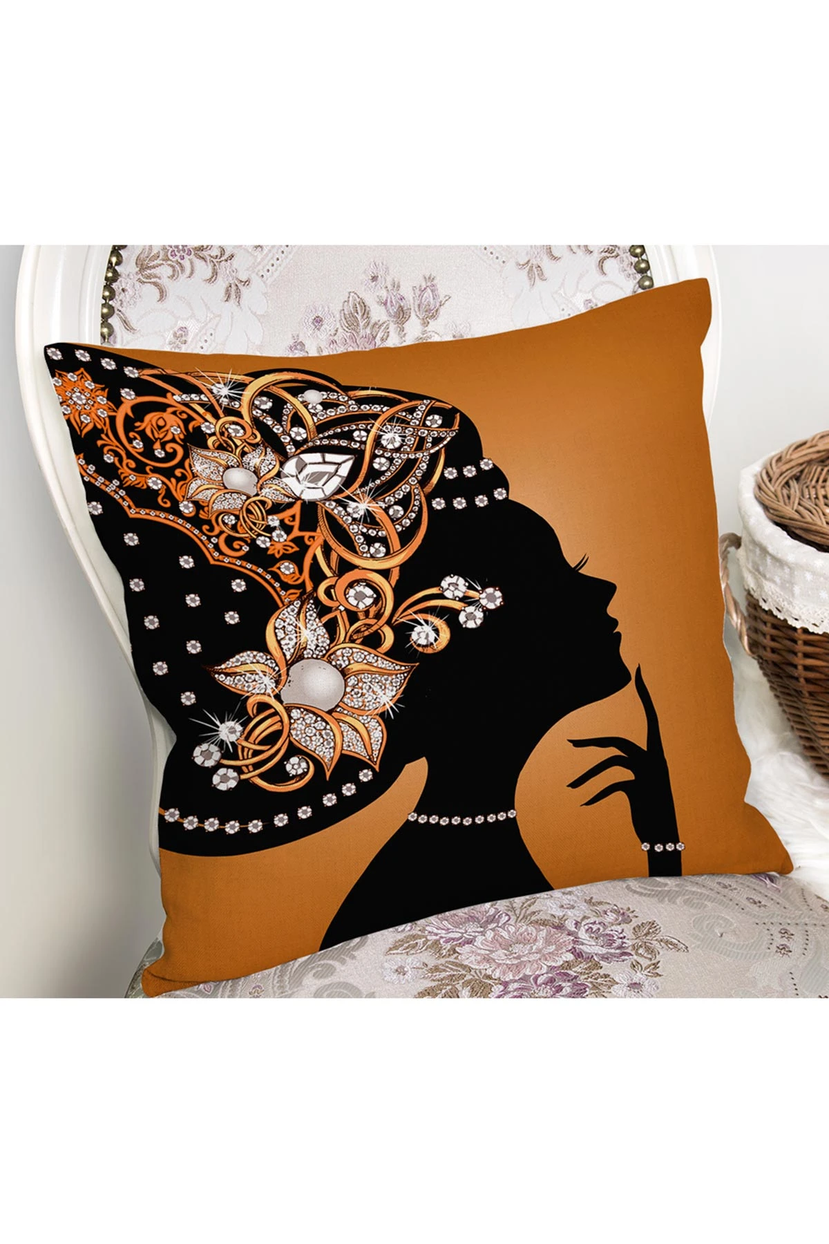 Kiremit 43x43 Dijital Baskılı Fermuarlı Modern Kırlent Kılıfı 272054